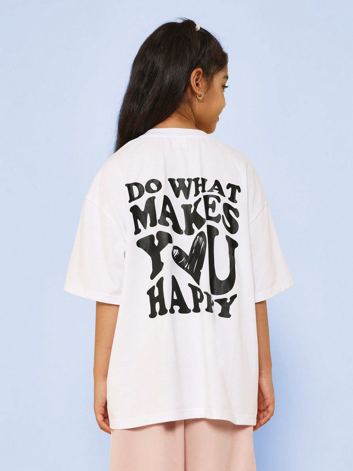 Tween Girls Oversized Fit Tee With Heart & Back Graphic Print