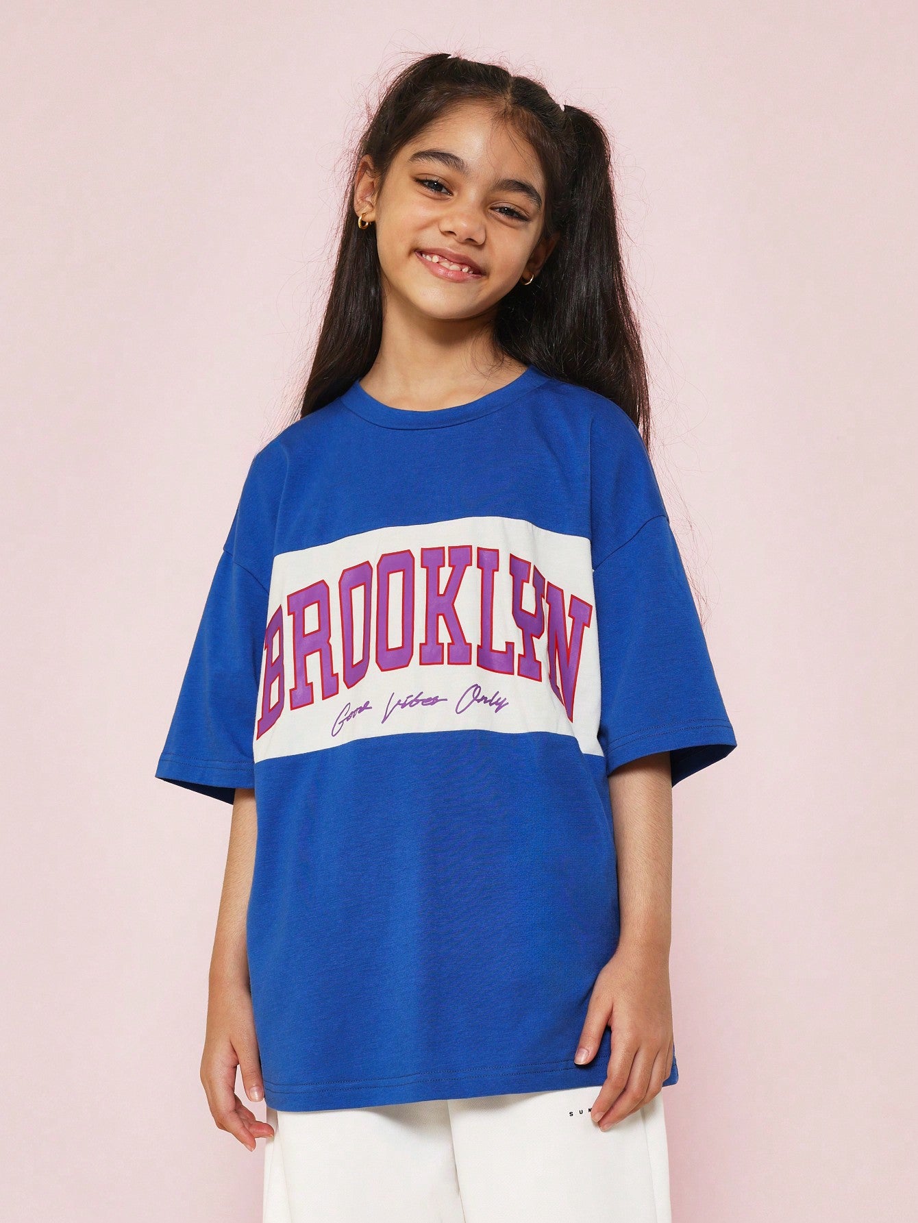 Tween Girls Oversized Fit Tee With Brooklyn Graphic Print