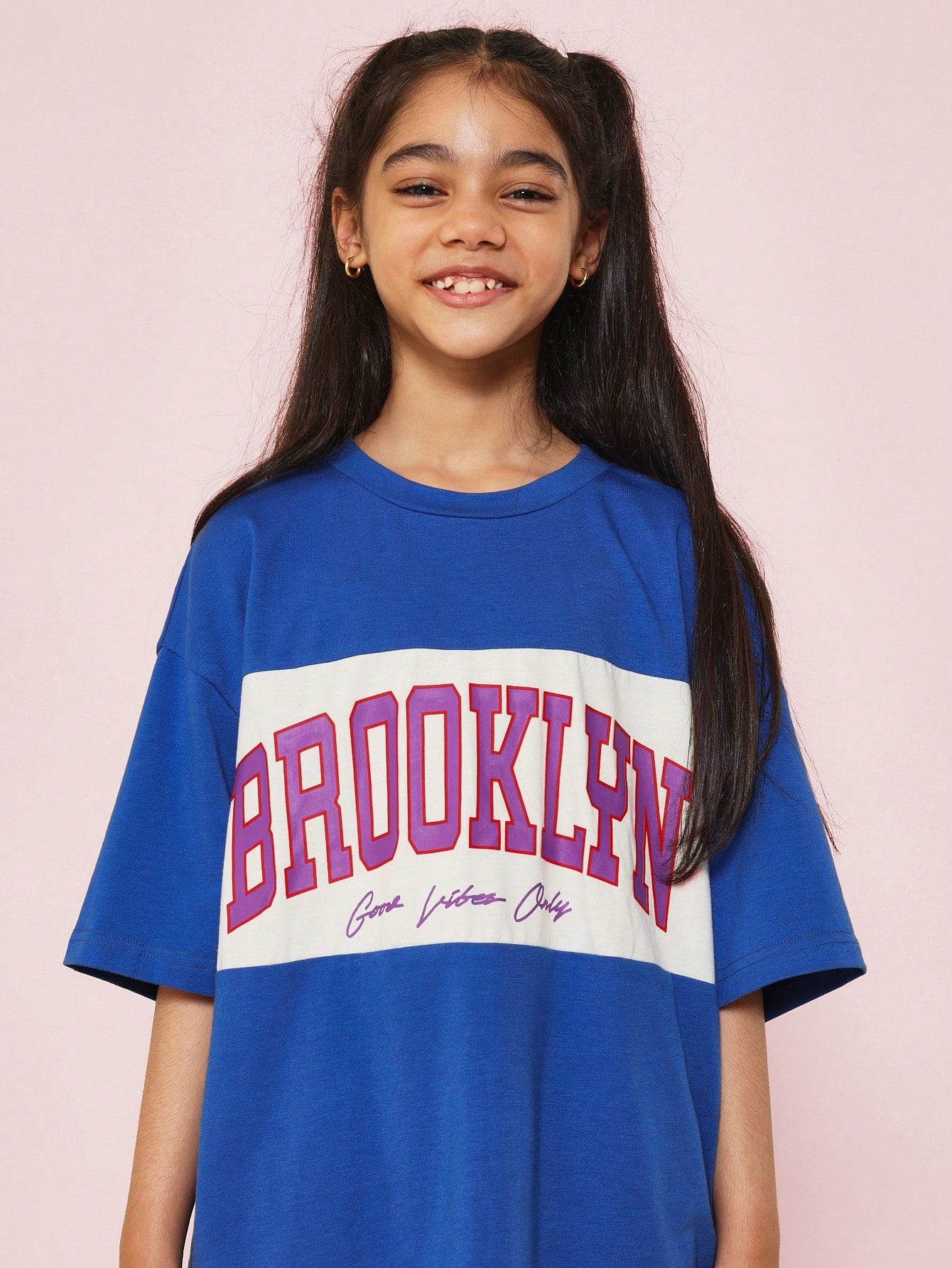 Tween Girls Oversized Fit Tee With Brooklyn Graphic Print