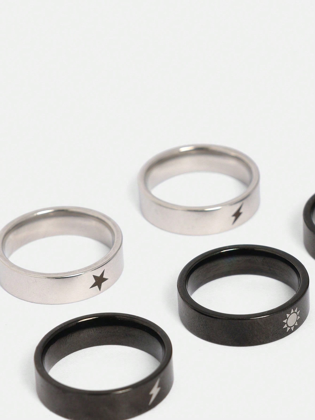 5pcs Star, Moon, Sun & Lightning Bolt Design Ring Set