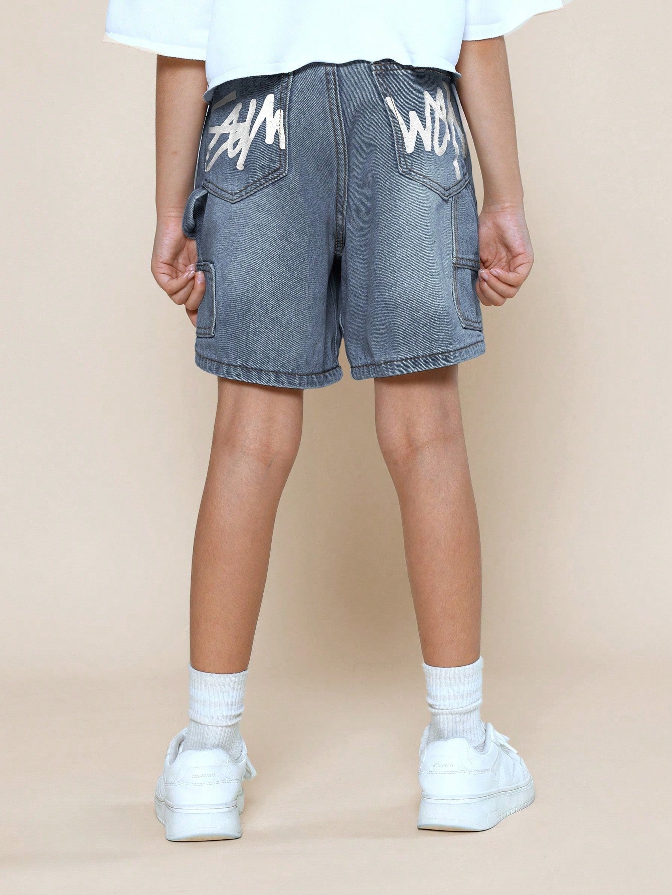 Tween Girls Carpenter Denim Short With Back Graphic Print