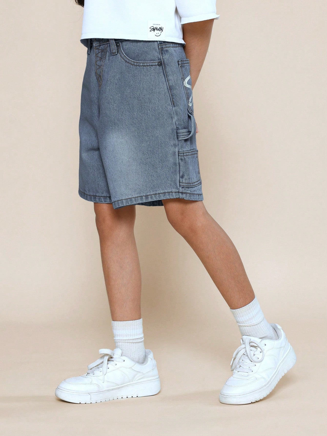 Tween Girls Carpenter Denim Short With Back Graphic Print