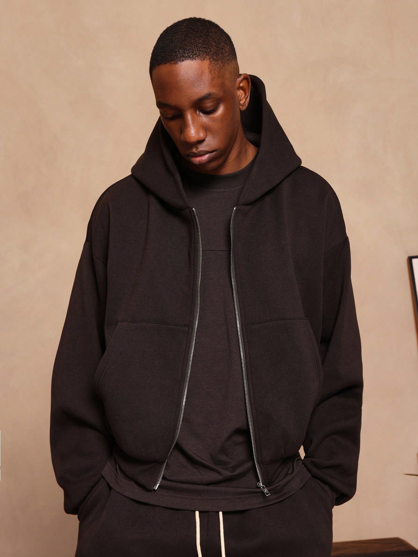 Crop Fit Zip Through Heavyweight Essential Hoodie