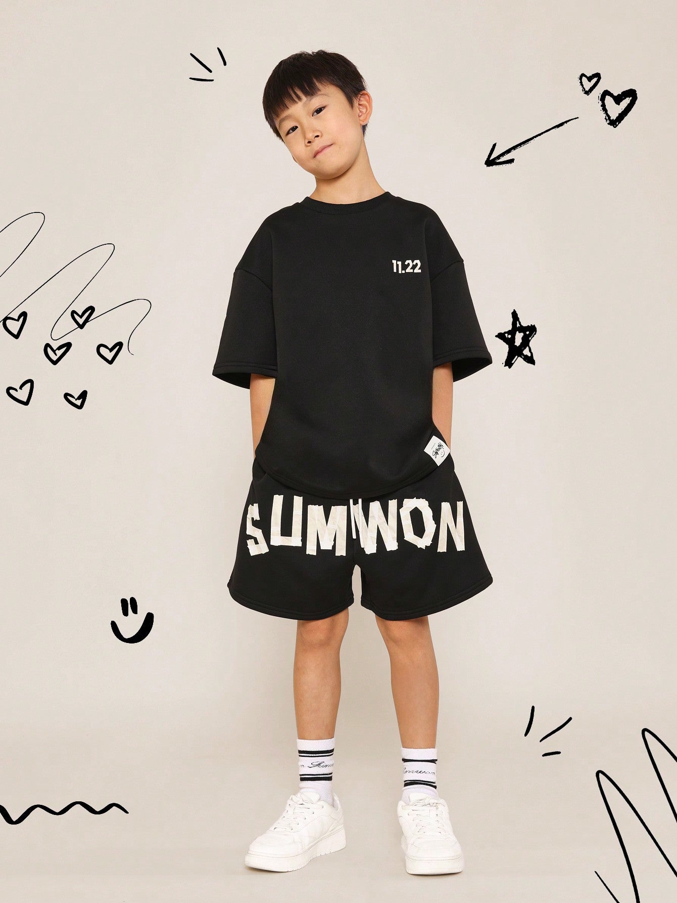 Tween Boys Oversized Fit Tee And Drop Crotch Short With Tape Graphic Print 2 Piece Set Back To School