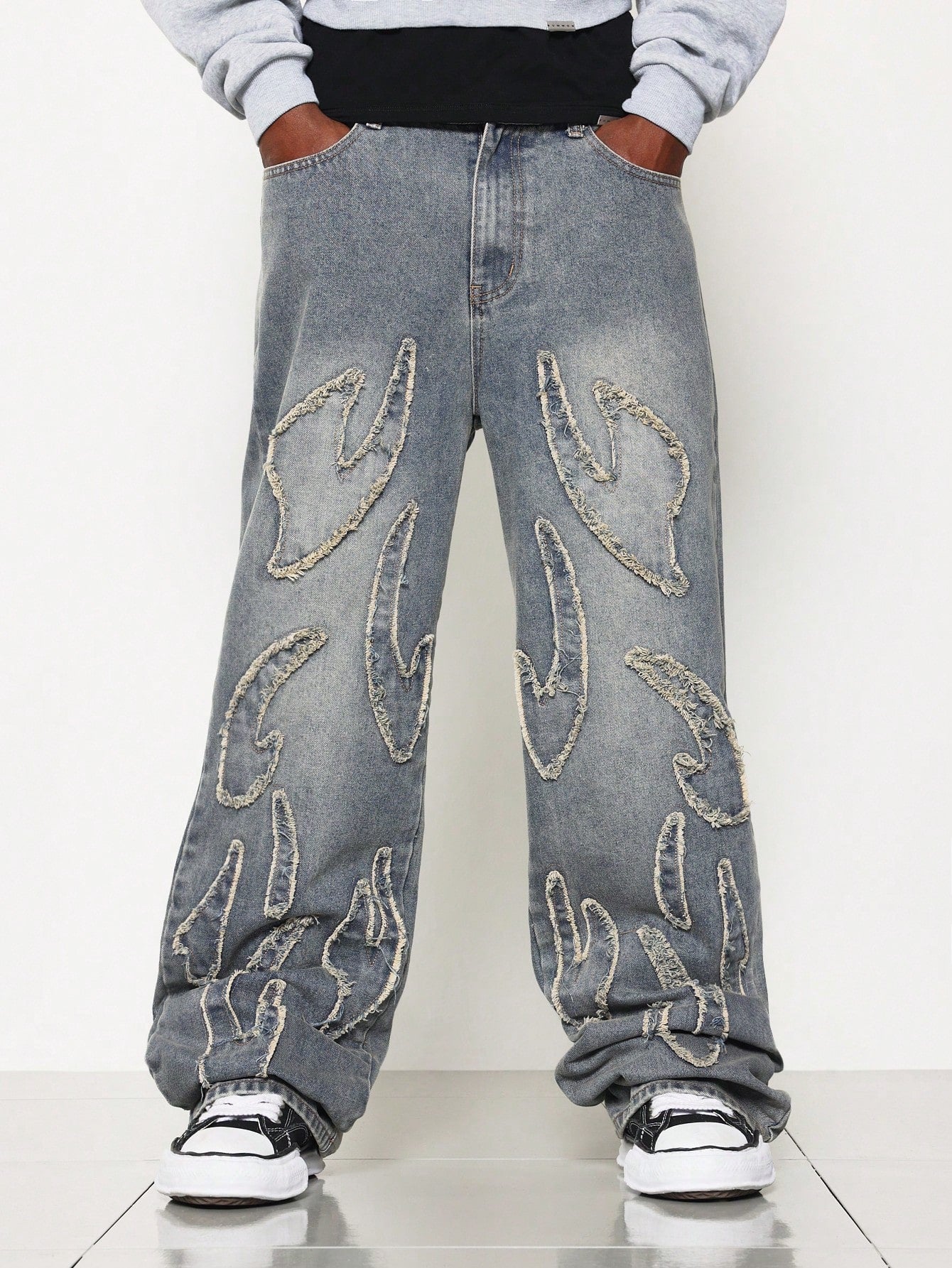 Loose Fit Washed Jean With Flame Applique