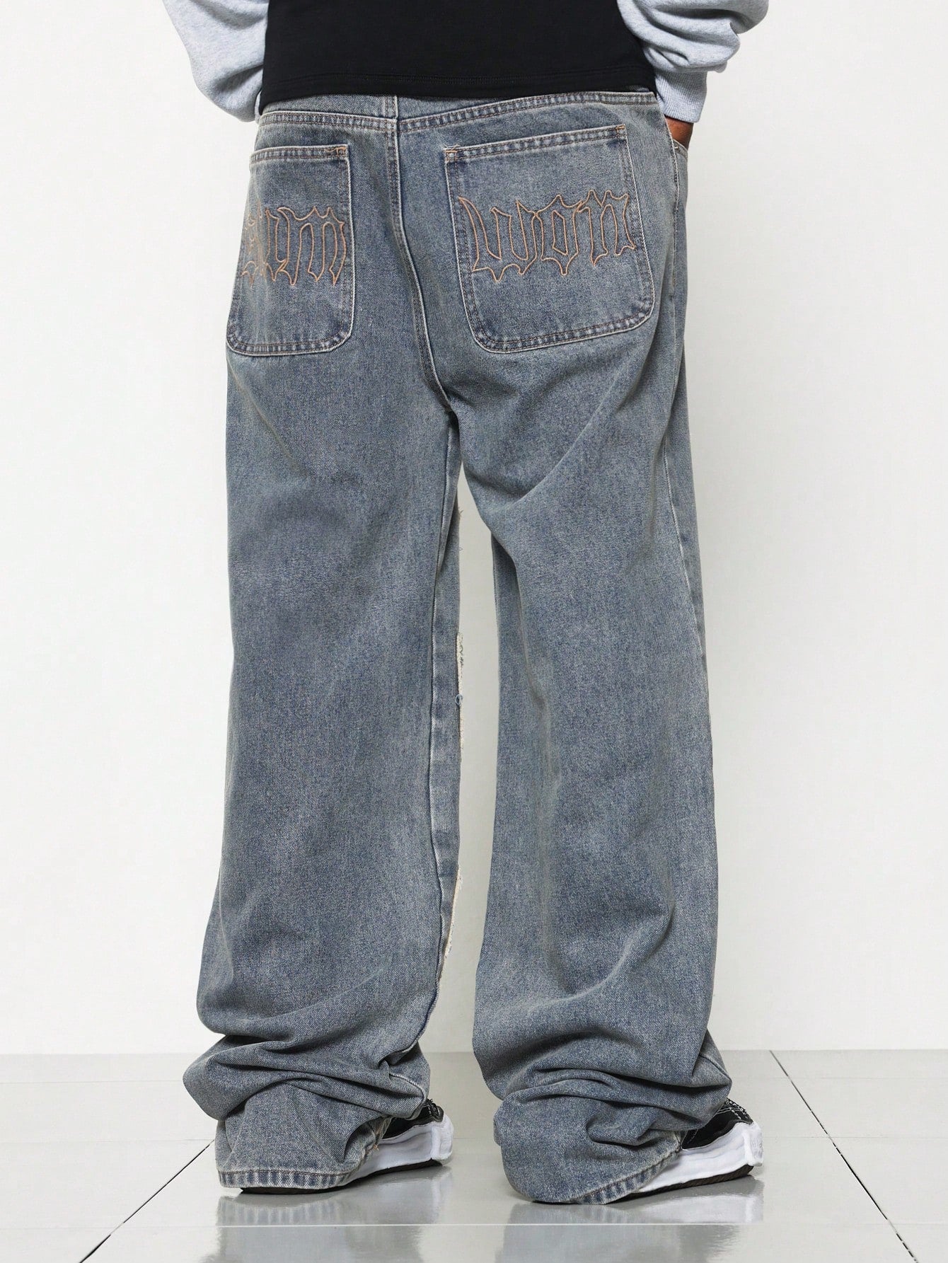 Loose Fit Washed Jean With Flame Applique