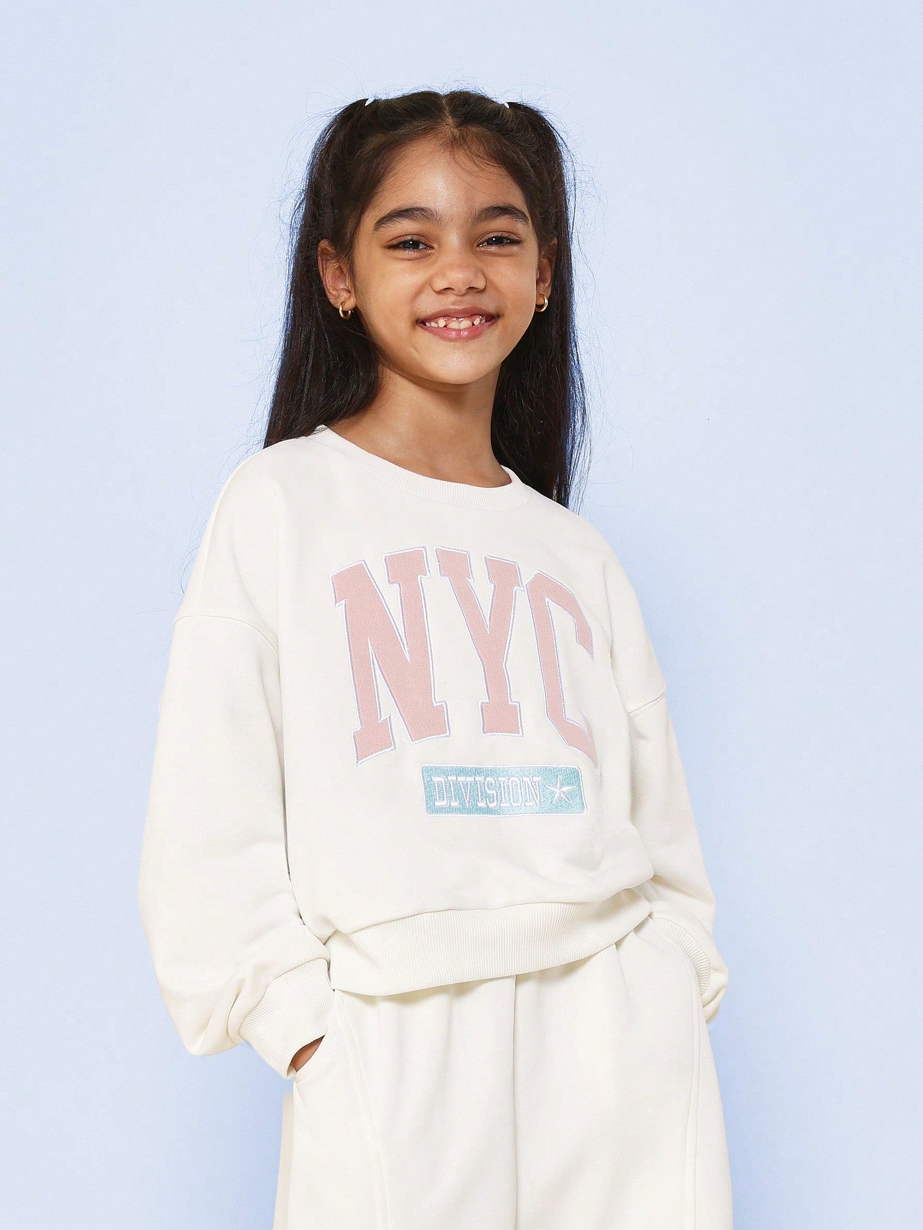 Young Girls Everyday Play Sweatshirt With NYC Graphic Print And Jogger 2 Piece Set