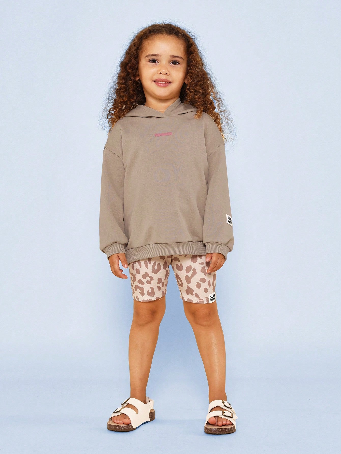 Young Girls Everyday Play Overhead Hoodie And Leopard Cycling Short 2 Piece Set With Graphic Front Print