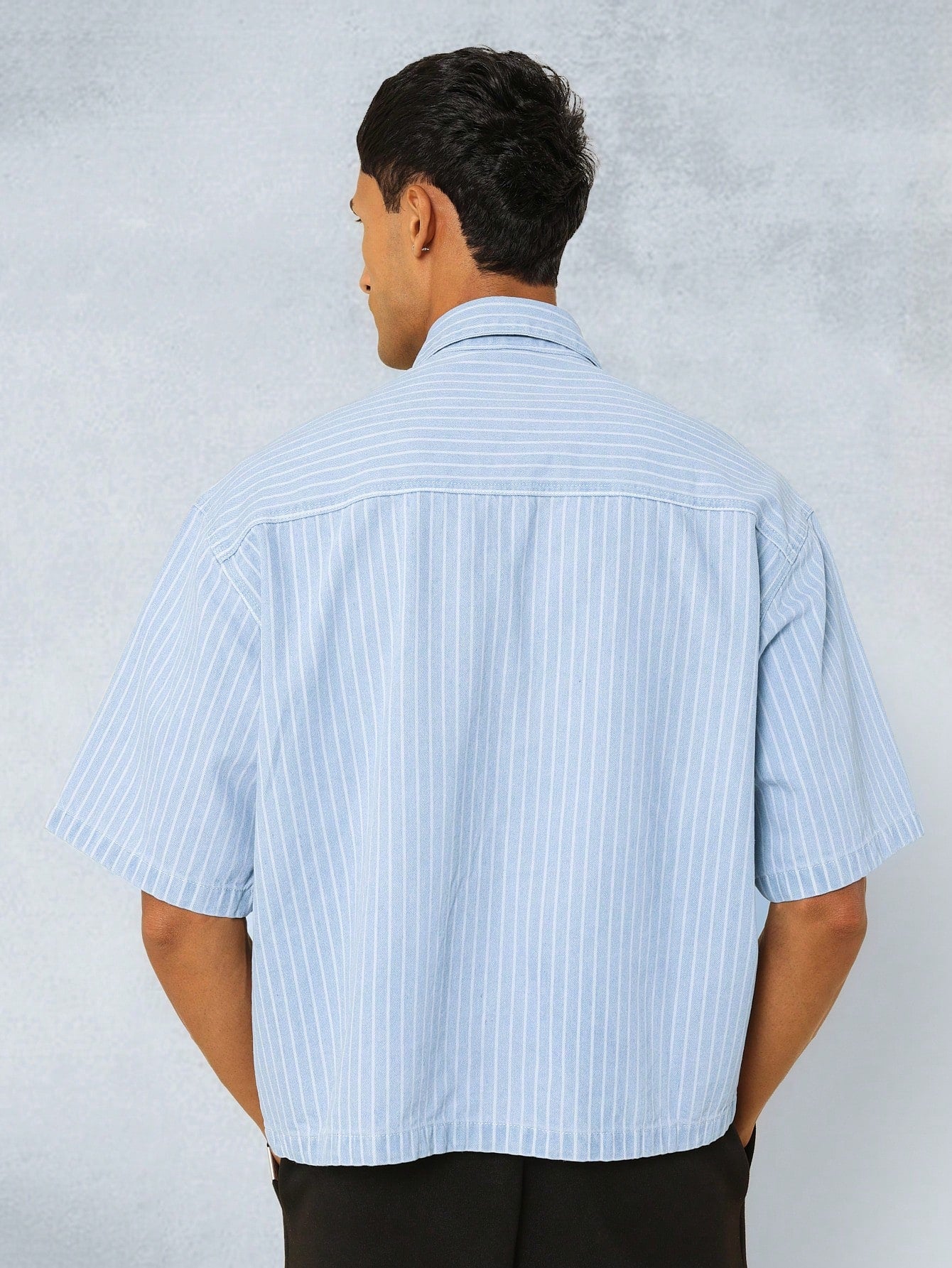 Crop Fit Half Zip Detail Pinstripe Shirt