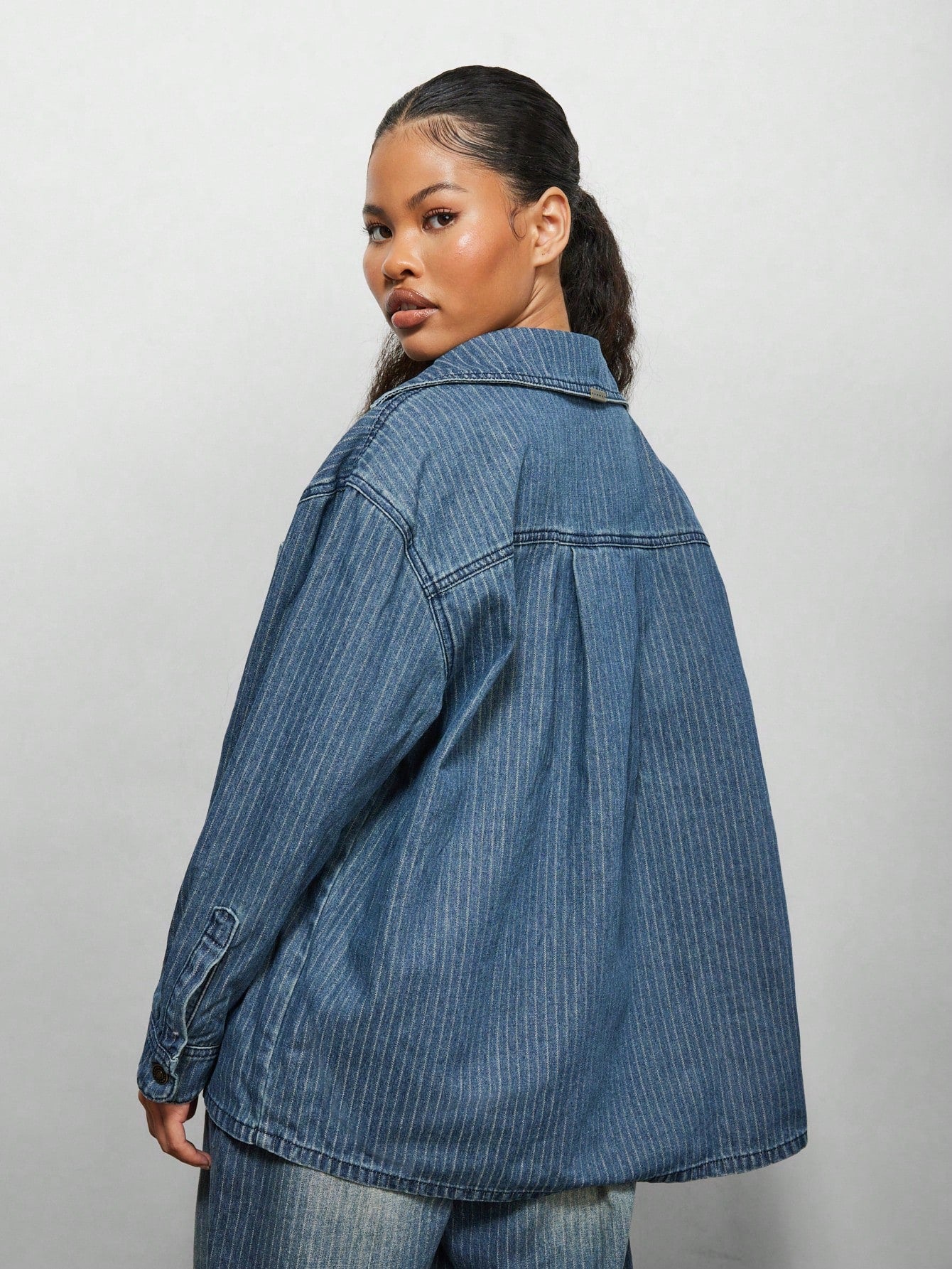 SUMWON WOMEN Oversized Washed Stripe Denim Shirt