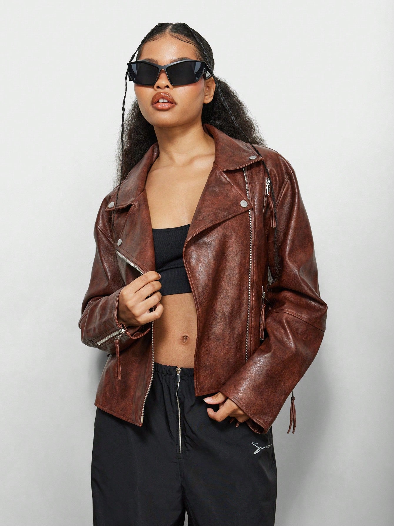 SUMWON WOMEN Ages PU Oversized Biker Jacket With Label