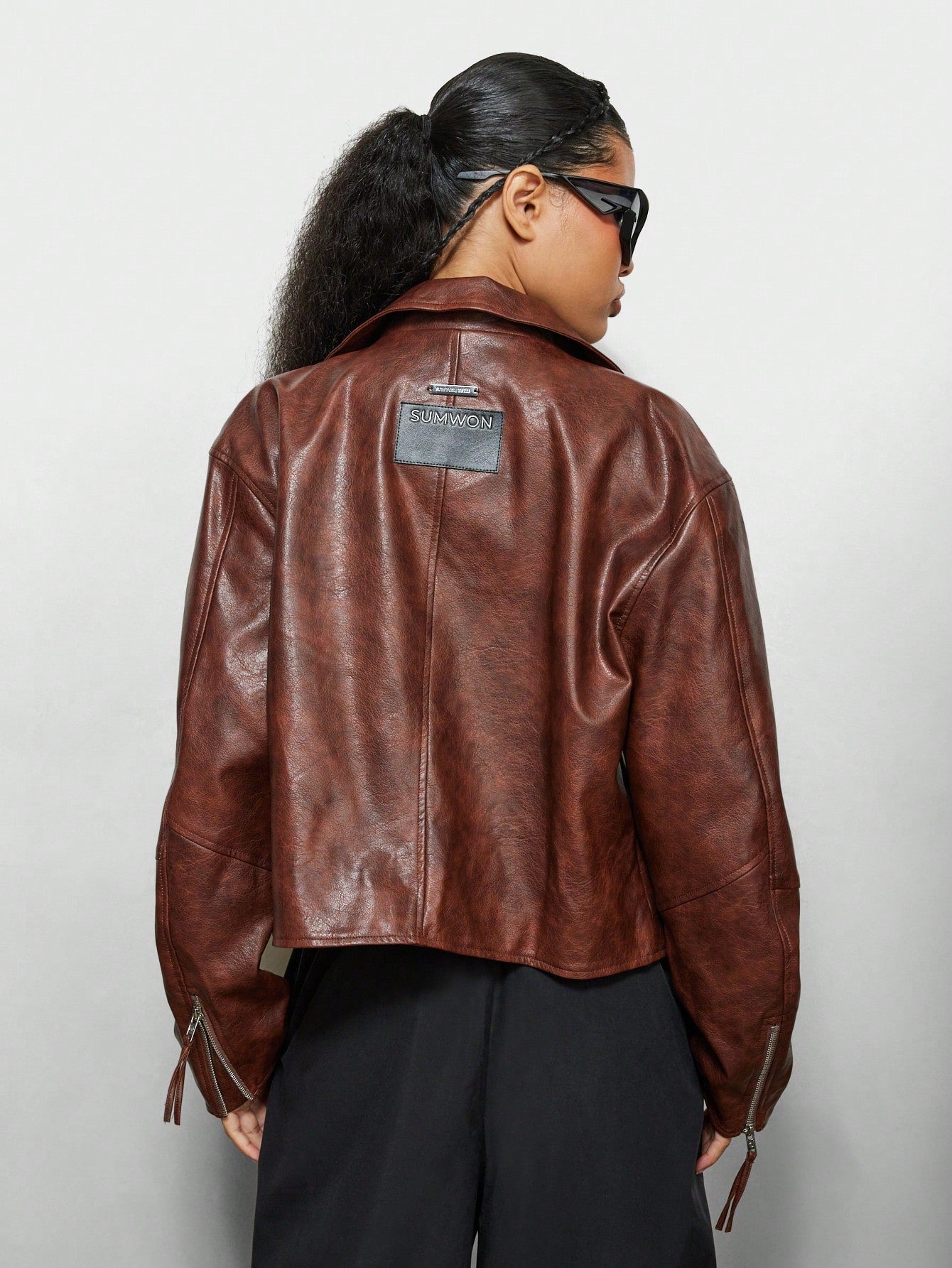 SUMWON WOMEN Ages PU Oversized Biker Jacket With Label