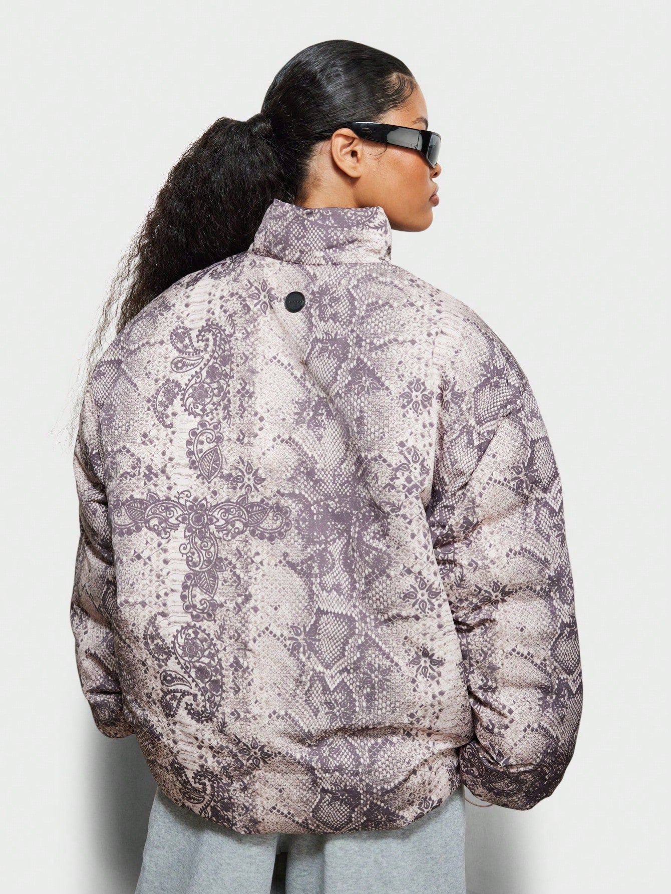 SUMWON WOMEN All Over Snake Print Zip Through Oversized Puffed Bomber Jacket