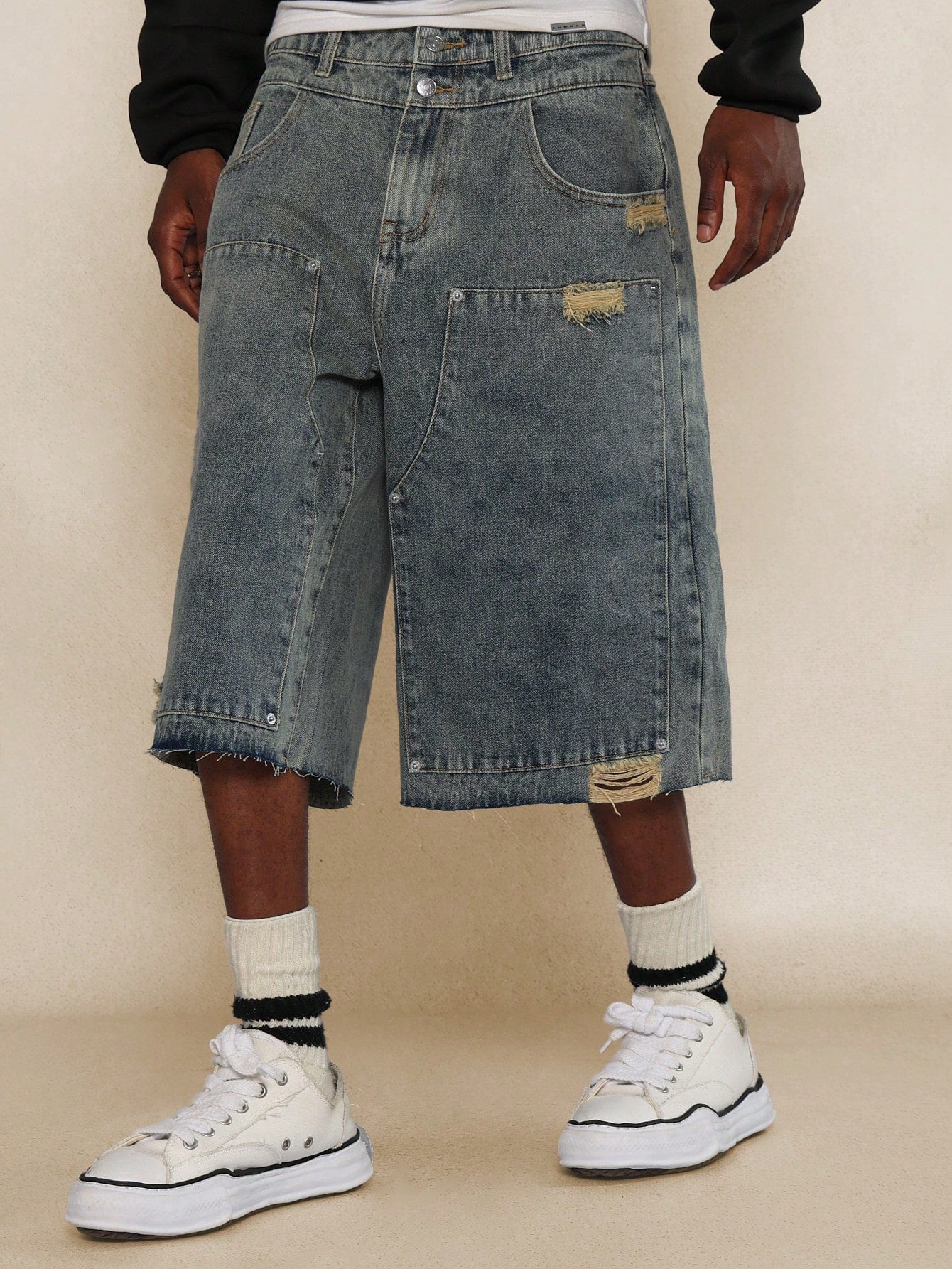 Double Waistband Carpenter  Denim Jort