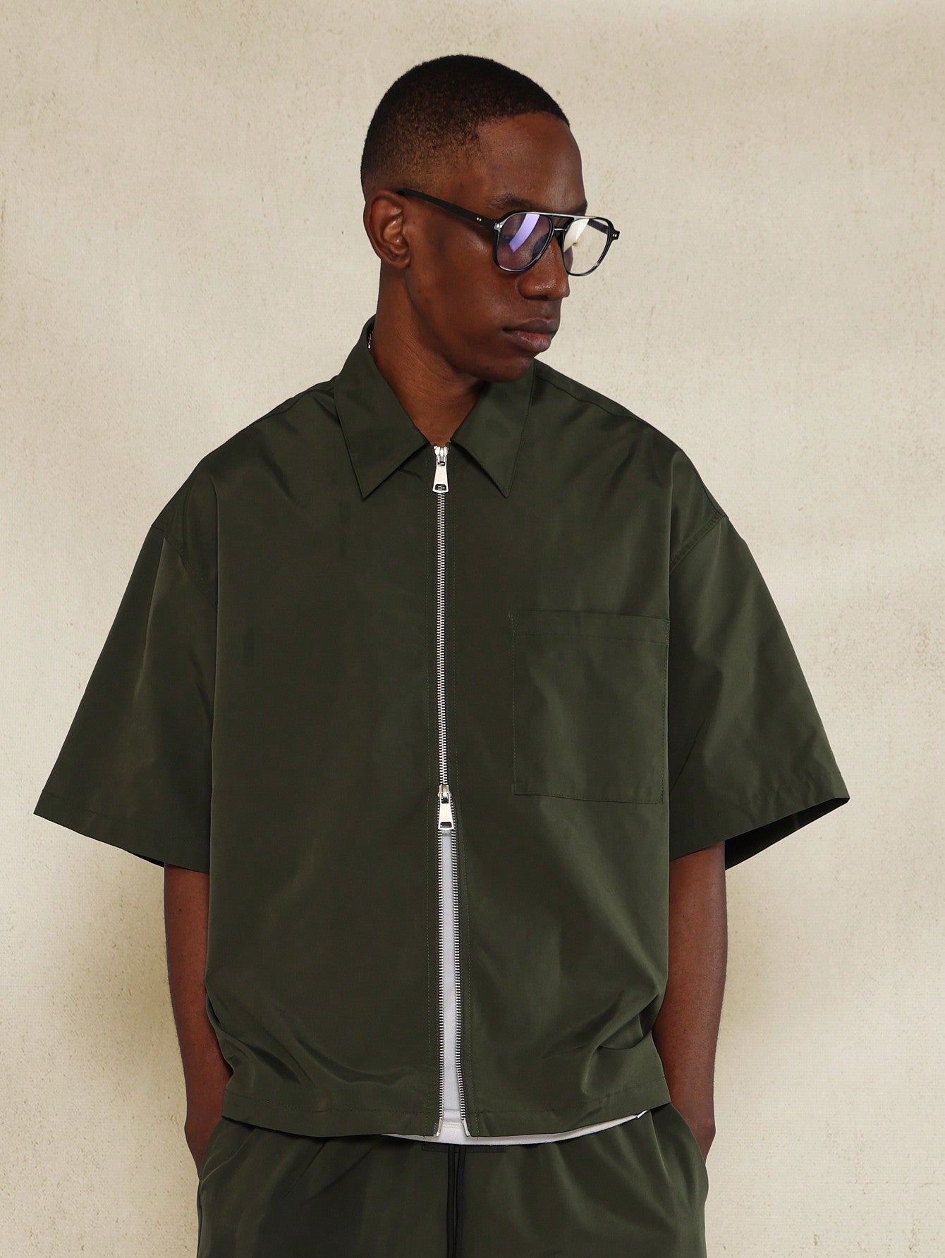 Boxy Fit Zip Through Nylon Shirt And Cargo Pant 2 Piece Set