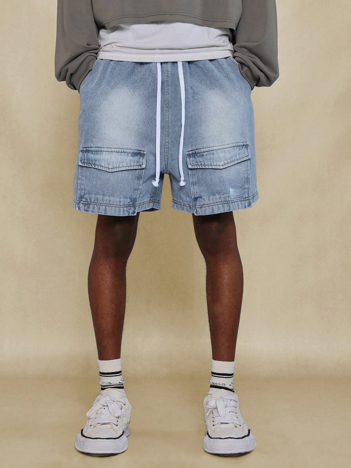 Washed Pull On Utility Denim Short