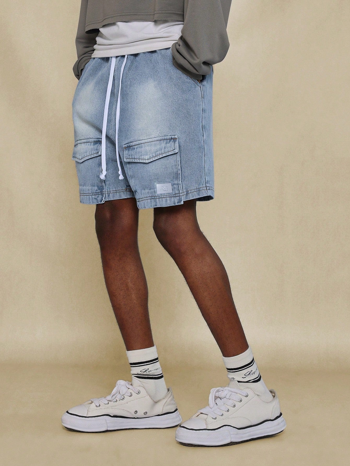 Washed Pull On Utility Denim Short