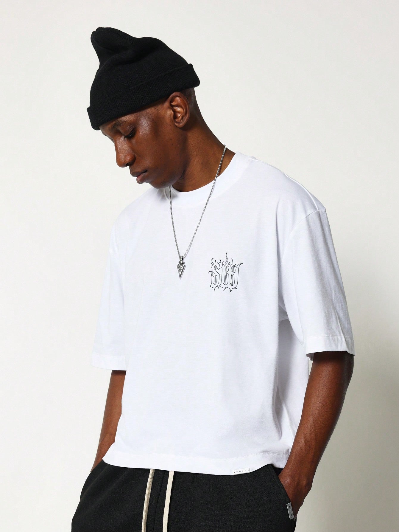 Crop Fit Tee With Back Flame Logo Graphic Print