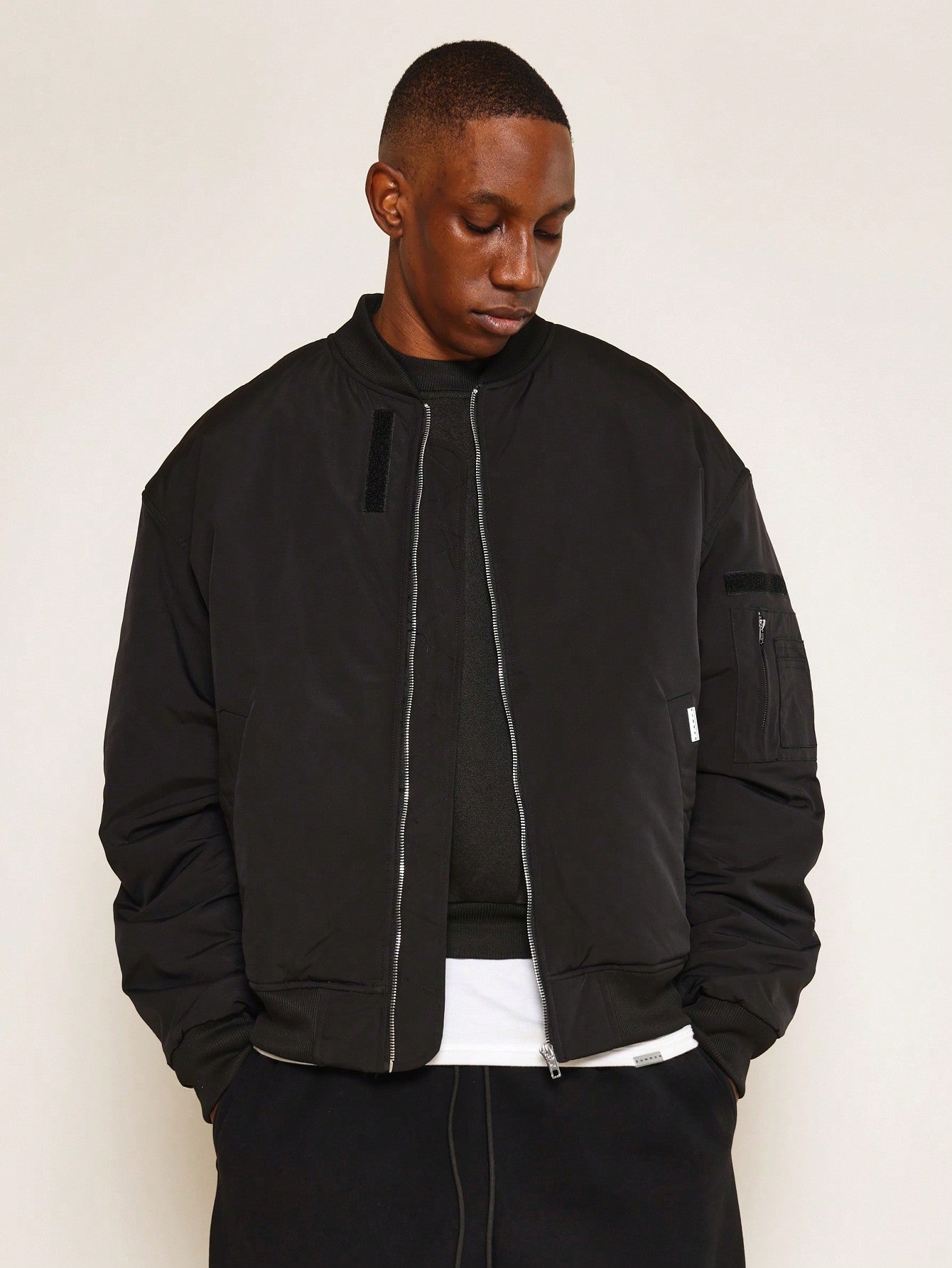 Zip Through Bomber Jacket With Back Number Graphic Print