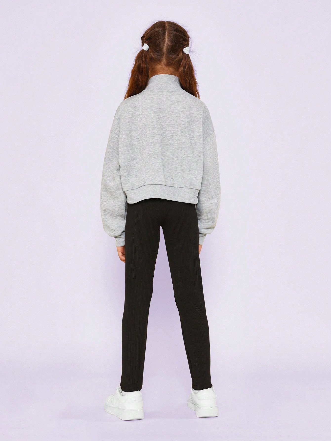 Tween Girls Funnel Neck Half Zip Essential Sweatshirt  With Rib Legging