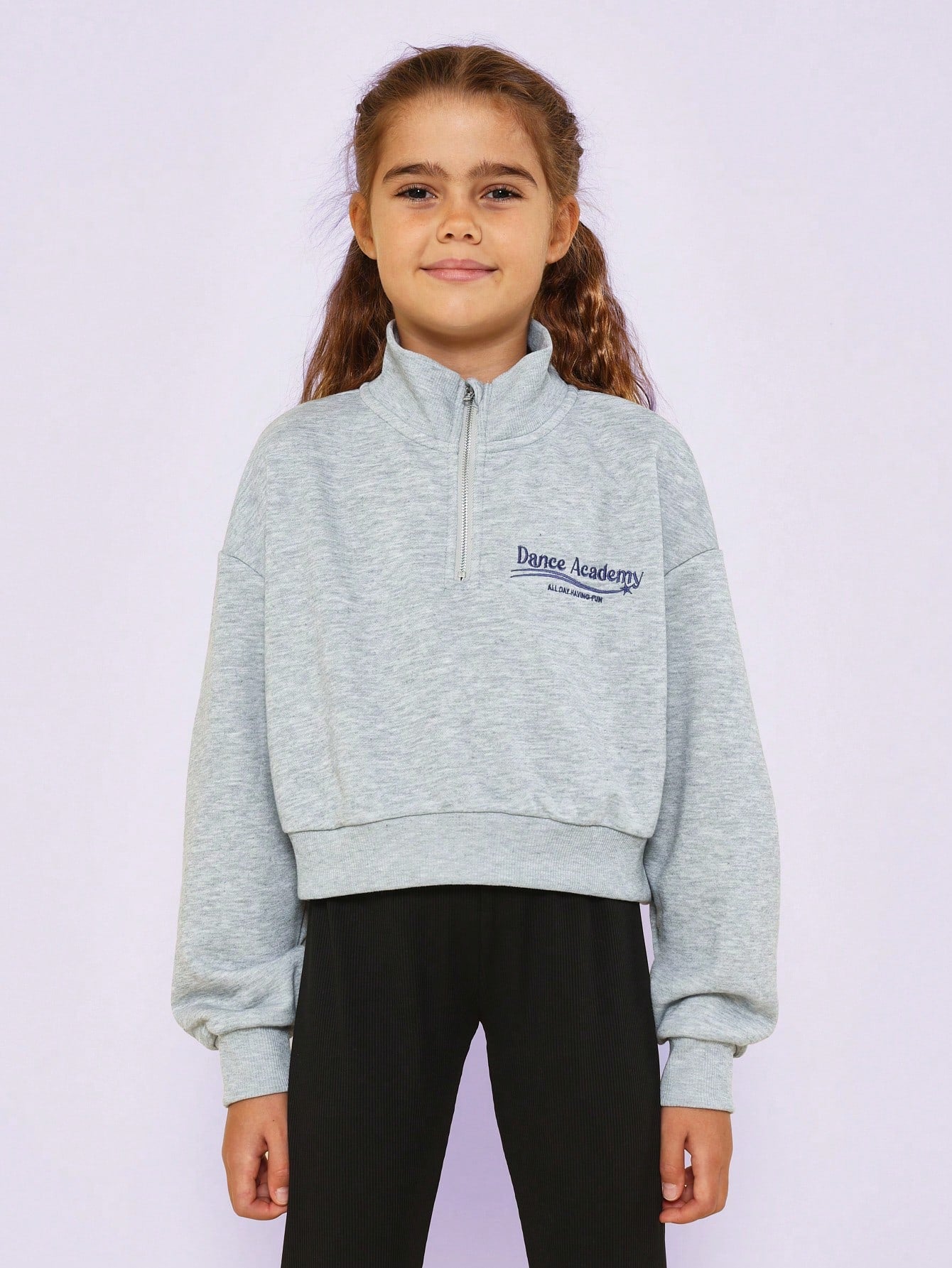 Tween Girls Funnel Neck Half Zip Essential Sweatshirt  With Rib Legging