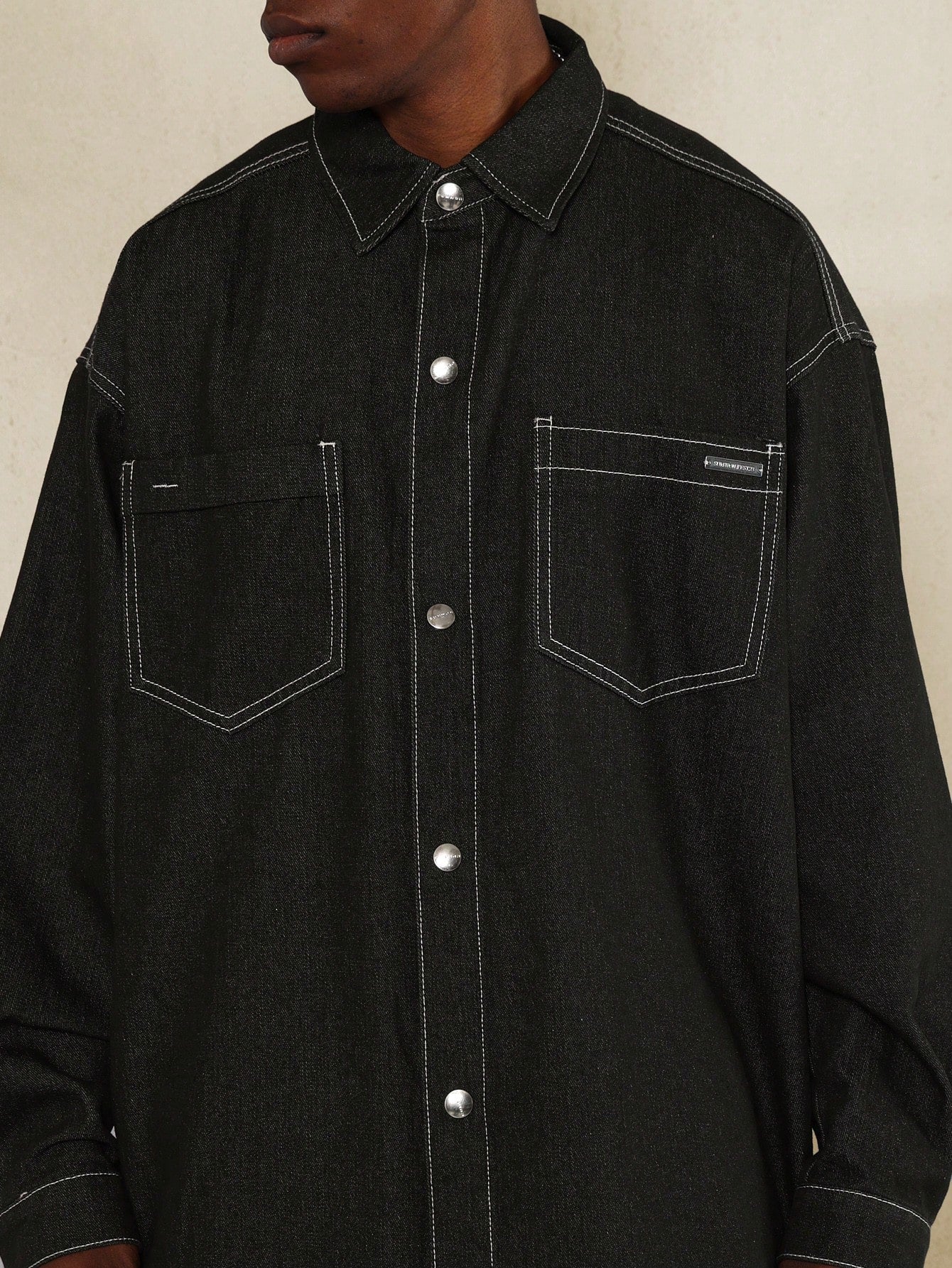 Oversized Fit Denim Shirt With Contrast Stitching