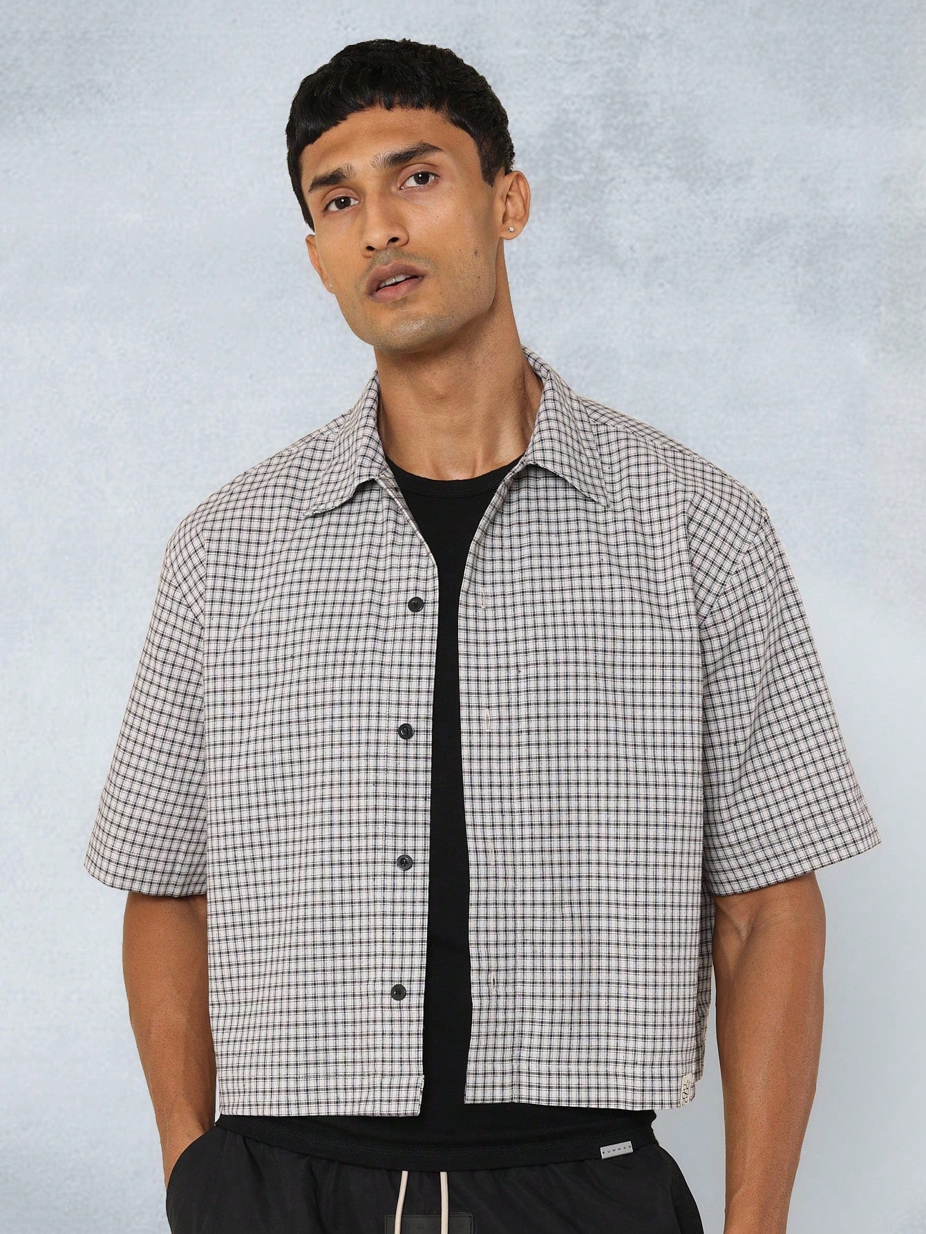 Crop Fit Short Sleeve Checked Shirt