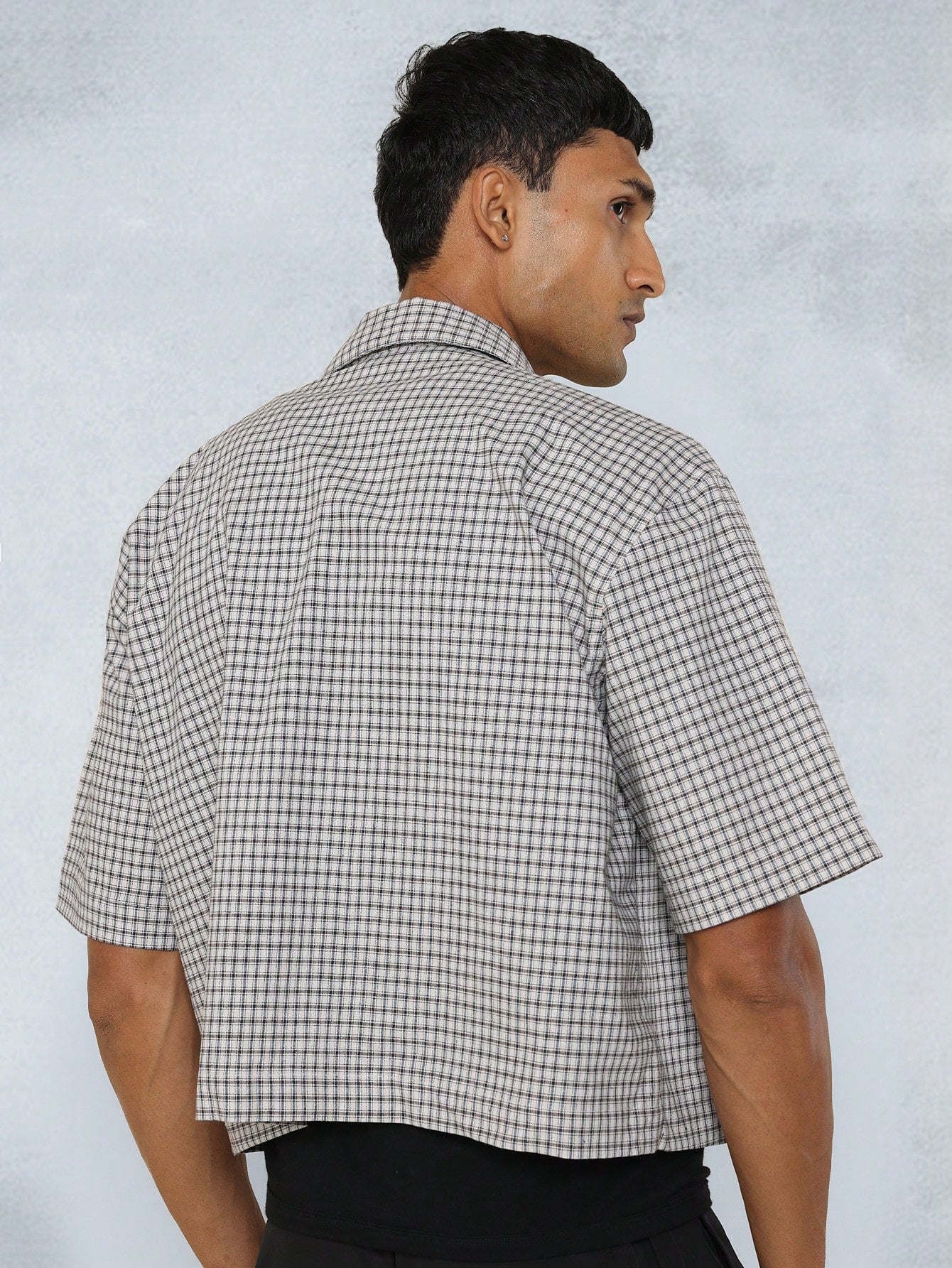 Crop Fit Short Sleeve Checked Shirt