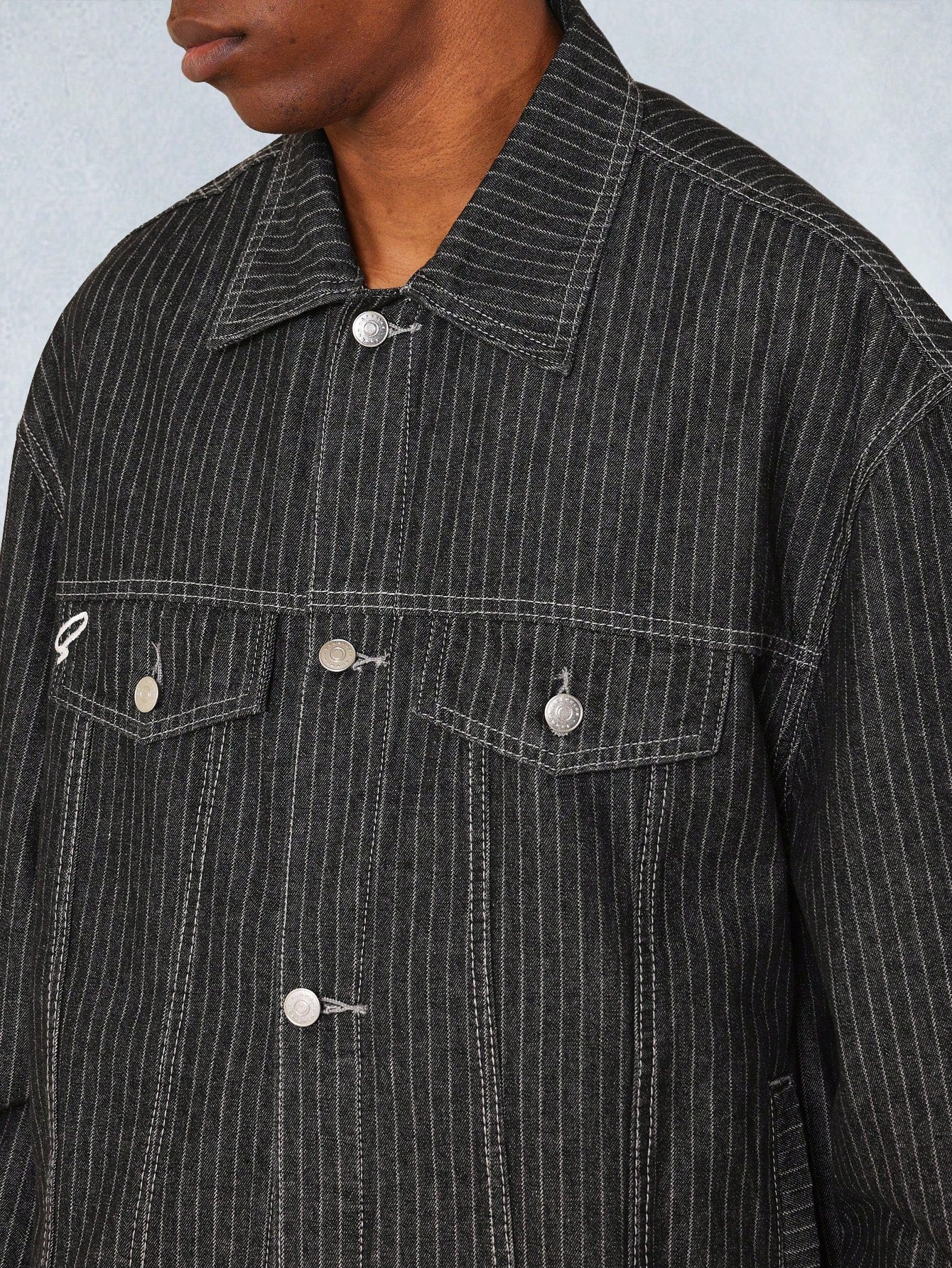 Regular Fit Stripe Denim Jacket With Signature Graphic Print