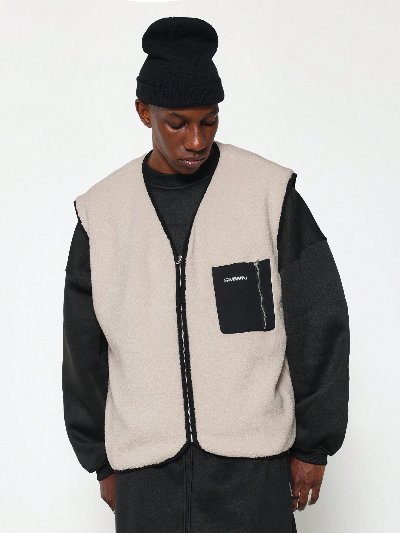 Borg Boxy Gilet With Nylon Patch Pocket