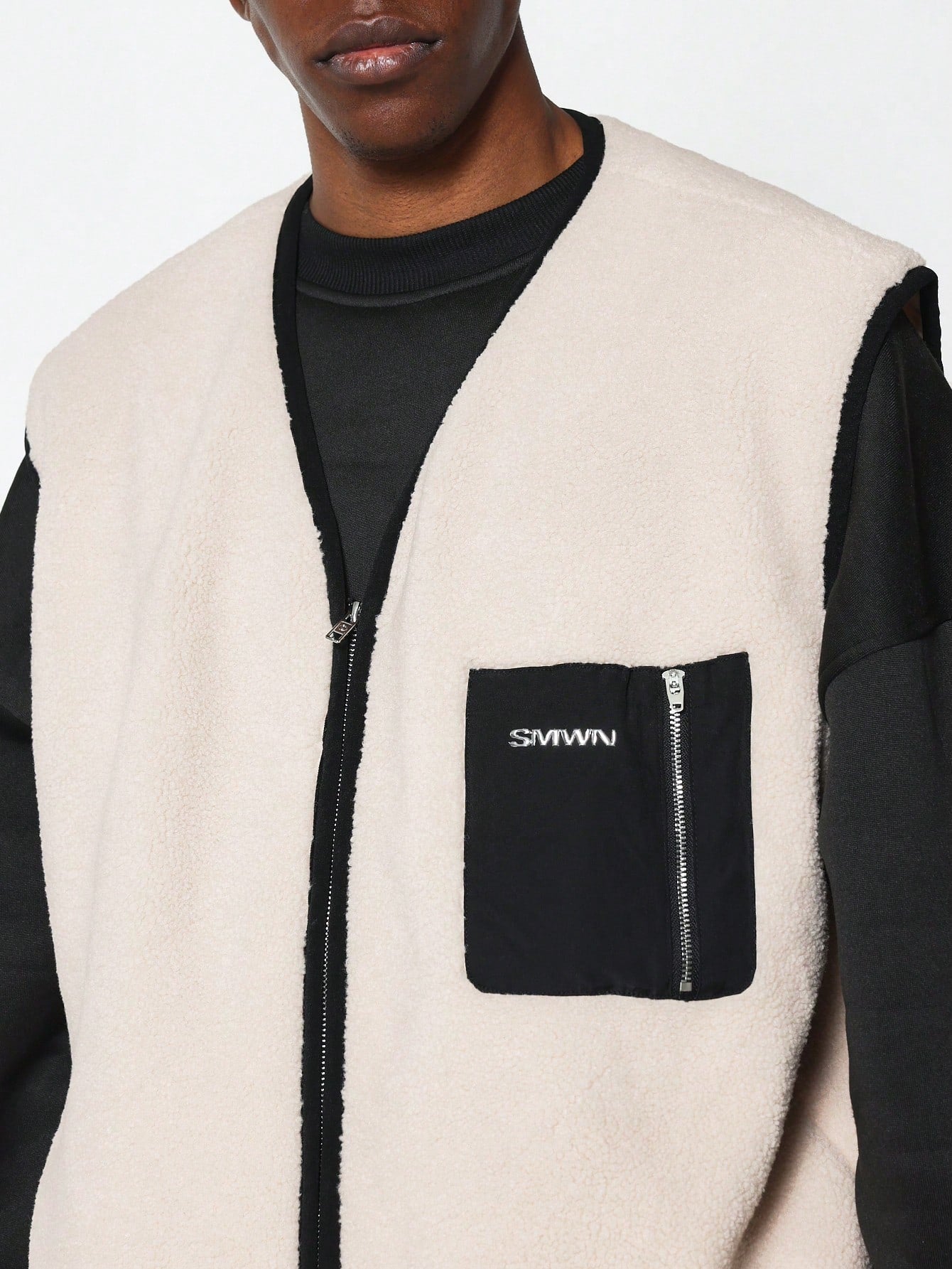 Borg Boxy Gilet With Nylon Patch Pocket