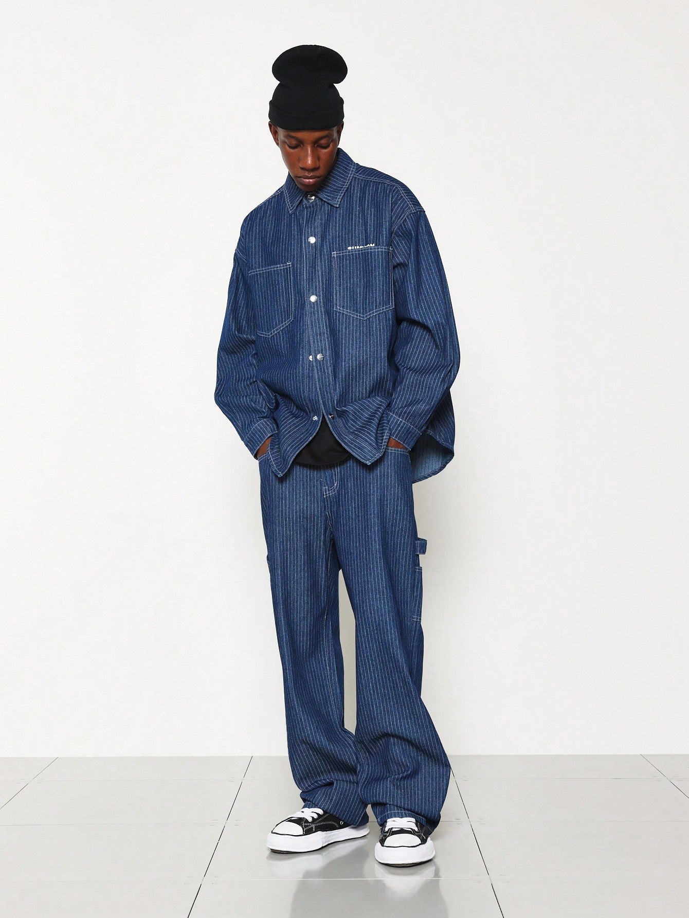 Oversized Fit Stripe Denim Shirt And Straight Fit Pant 2 Piece Set