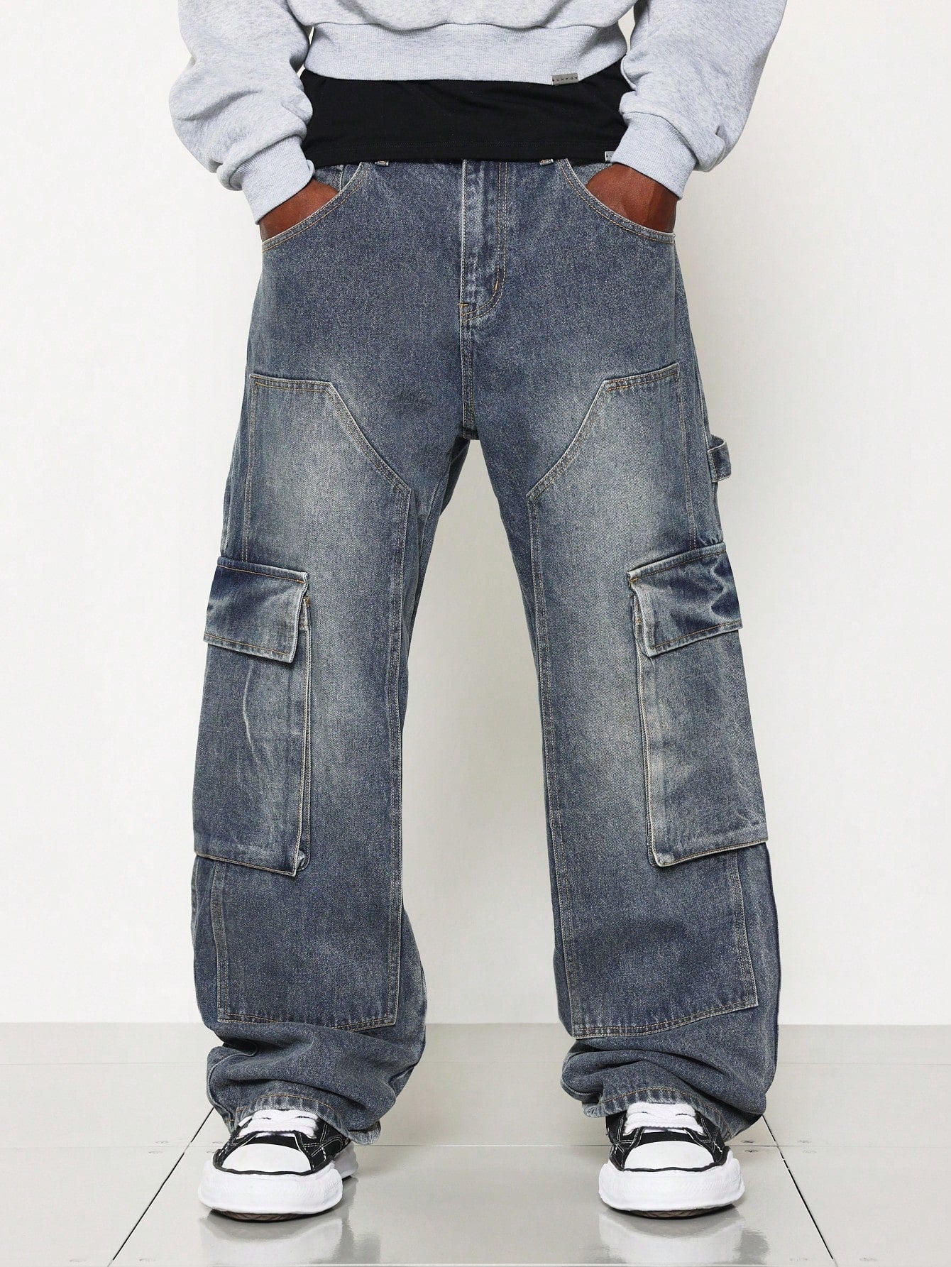 Straight Fit Washed Carpenter Cargo Jean