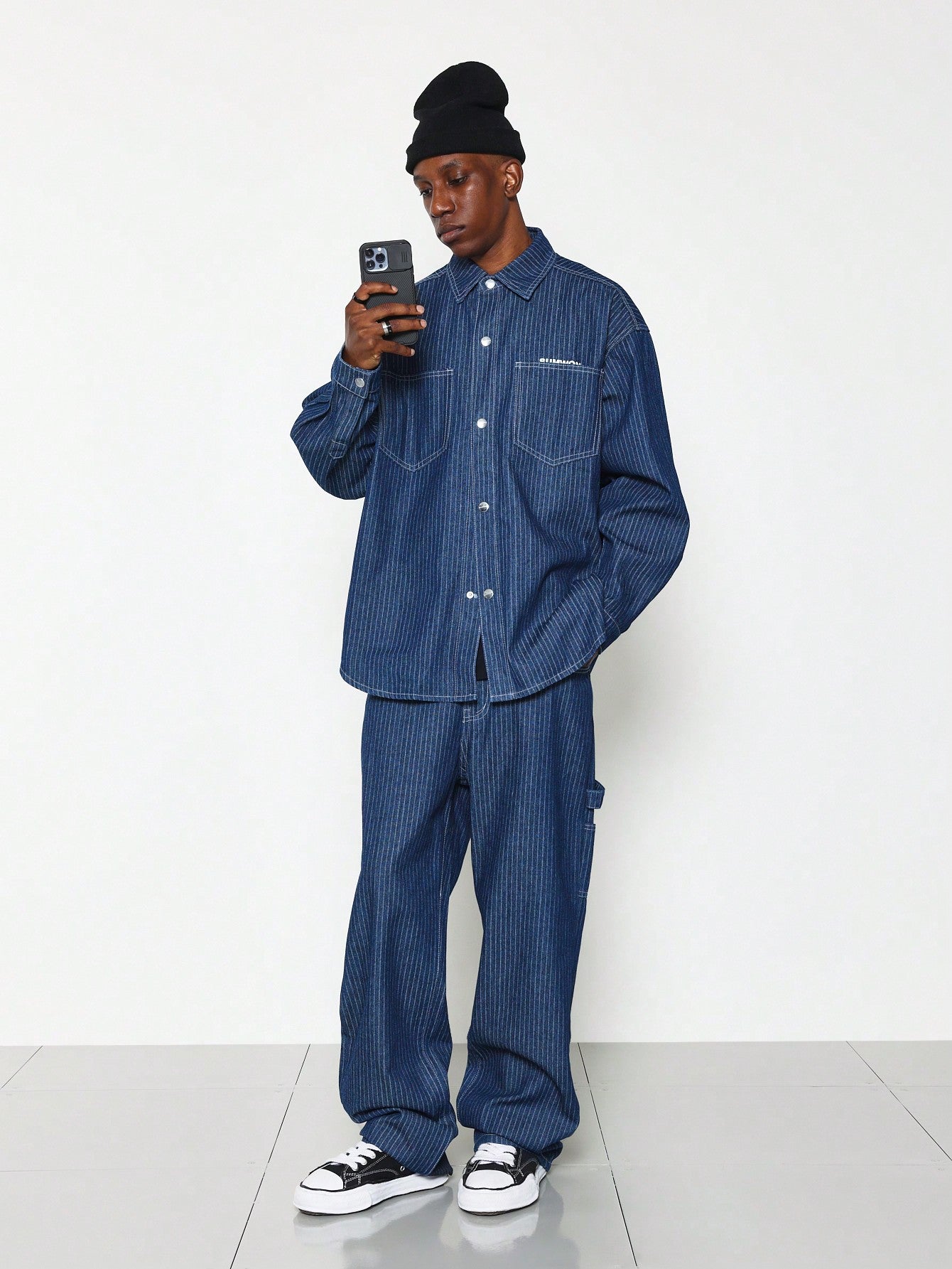 Oversized Fit Stripe Denim Shirt And Straight Fit Pant 2 Piece Set