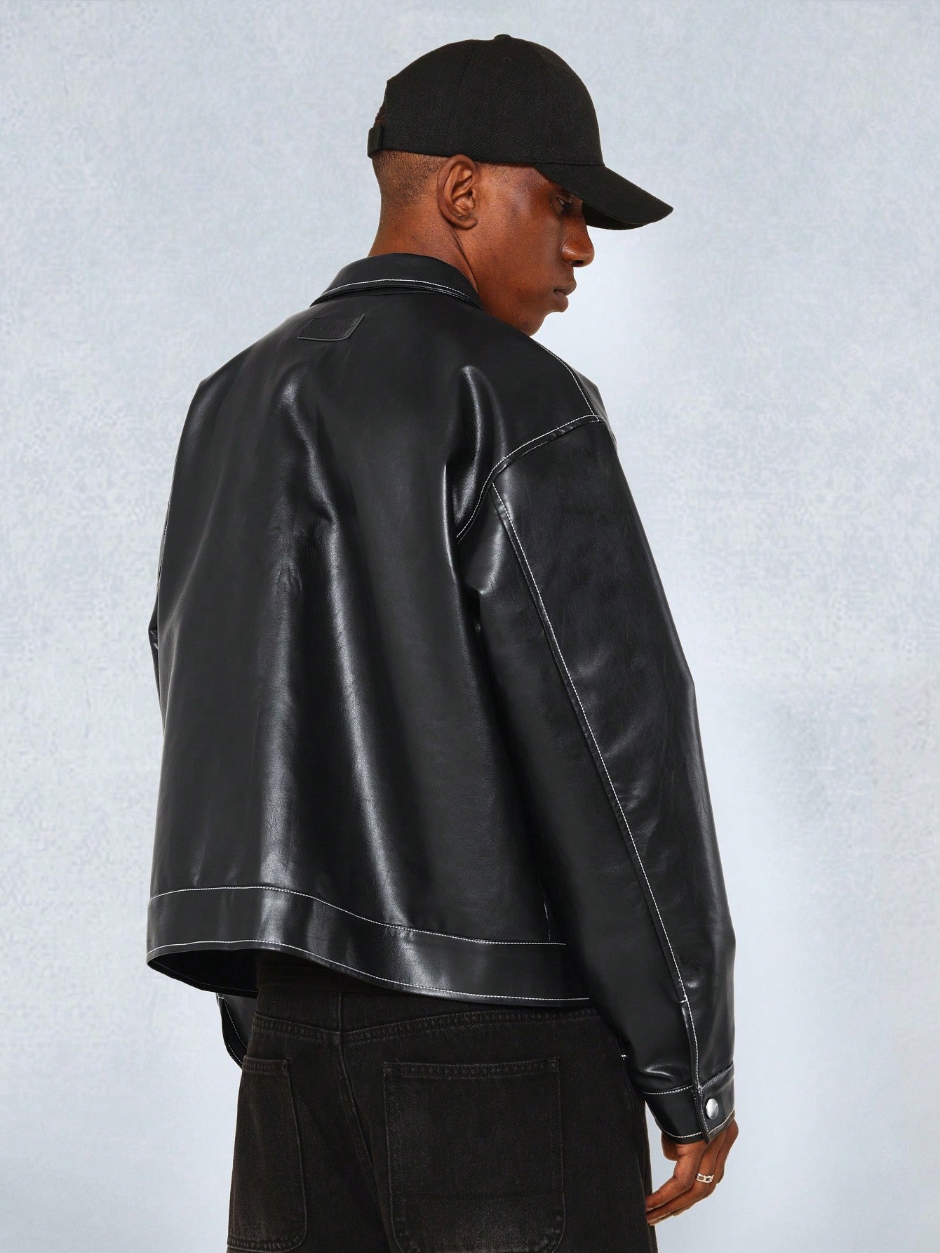 PU Boxy Jacket With Contrast Stitching