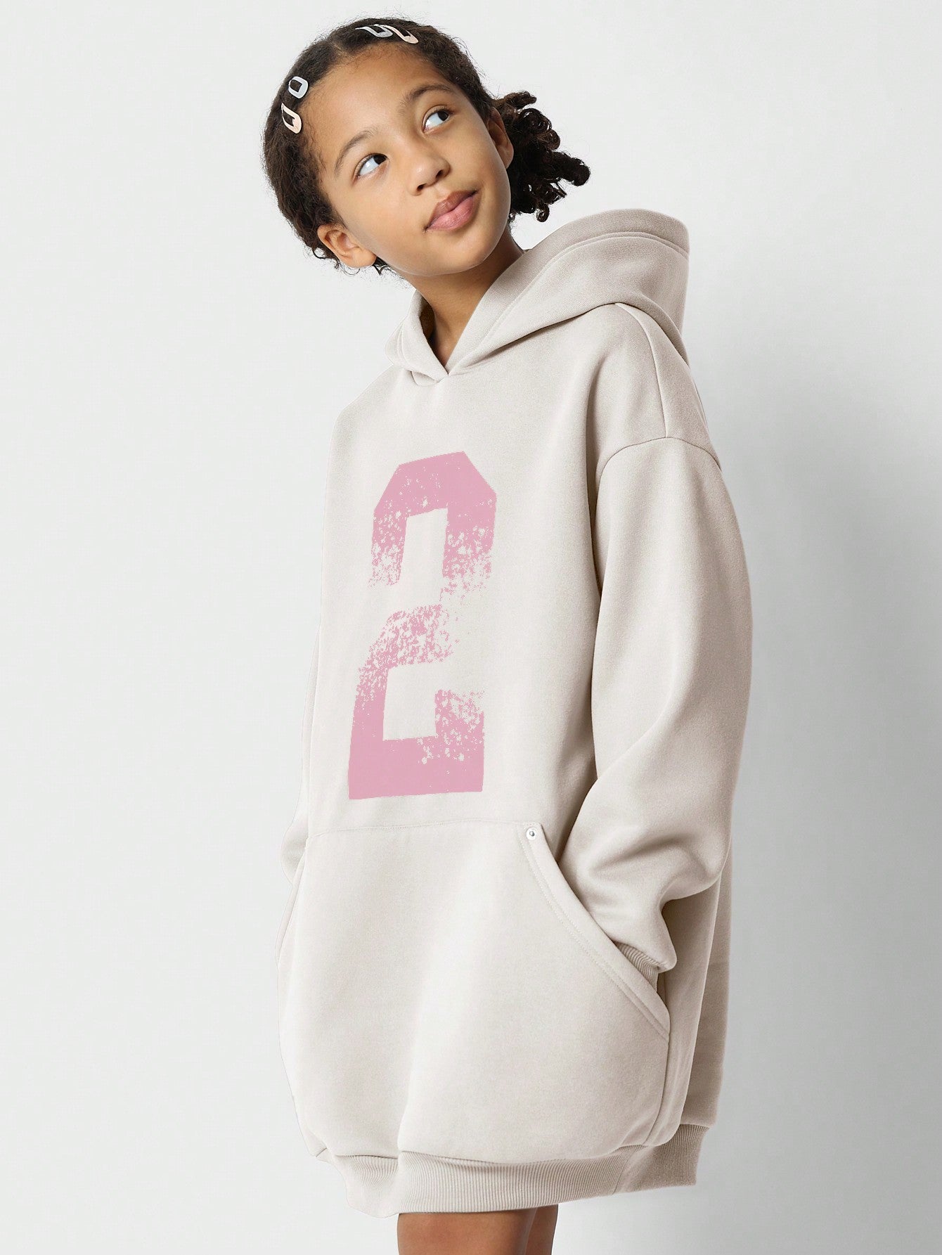 Tween Girls Oversized Hoodie Dress With Front Graphic Print