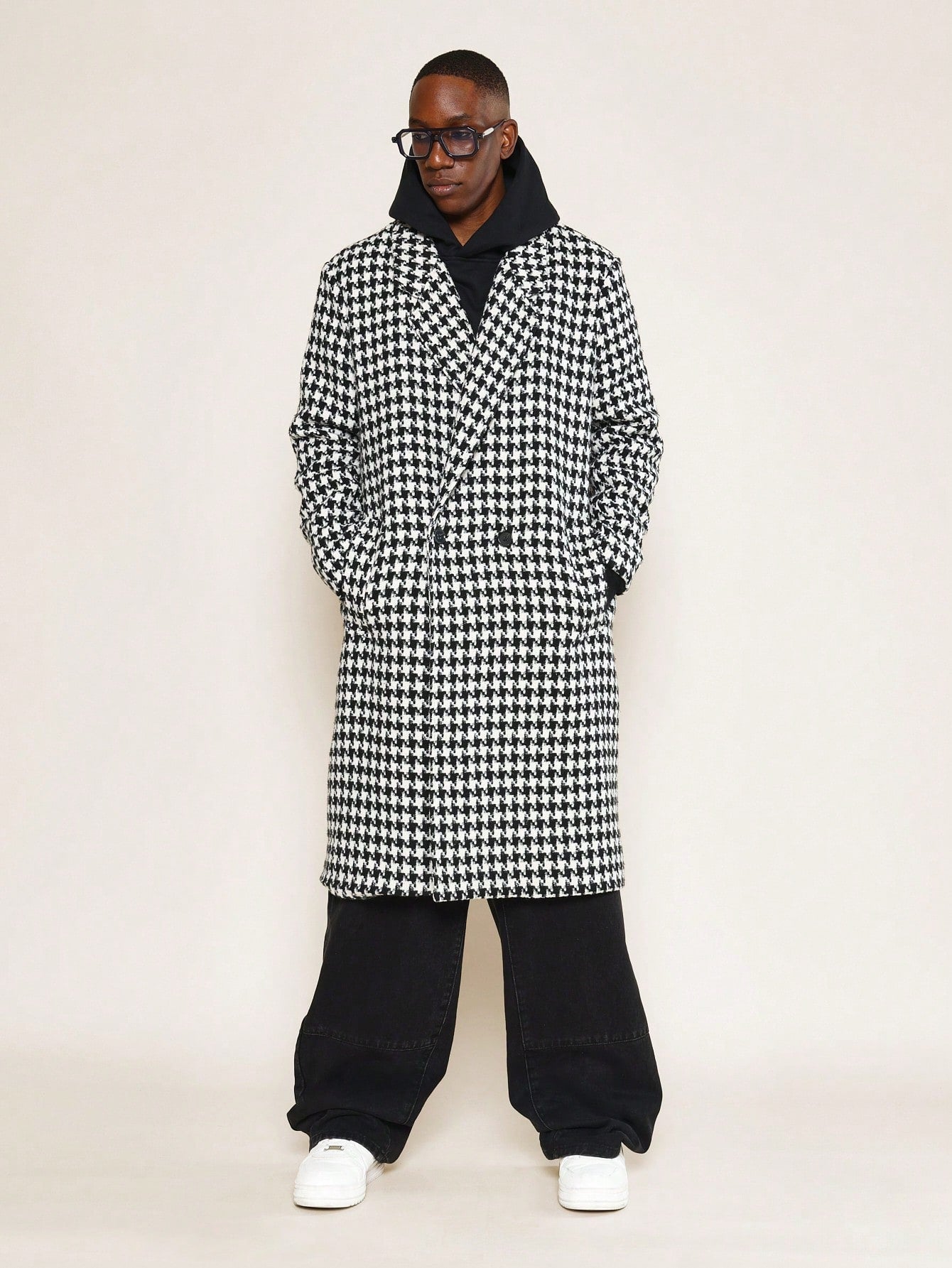 Double-Breasted Check Overcoat