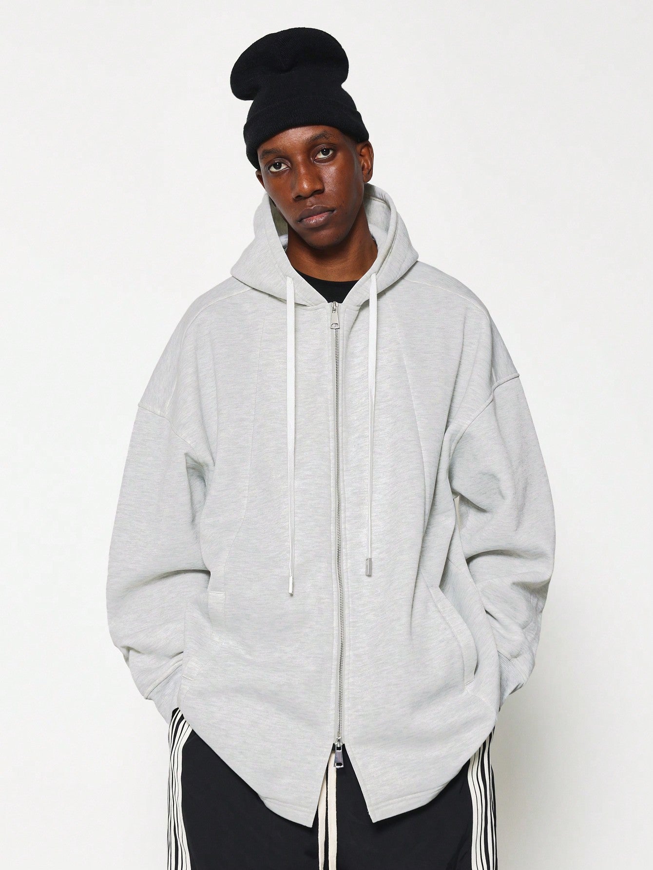 Regular Fit Long Line Zip-Up Hoodie