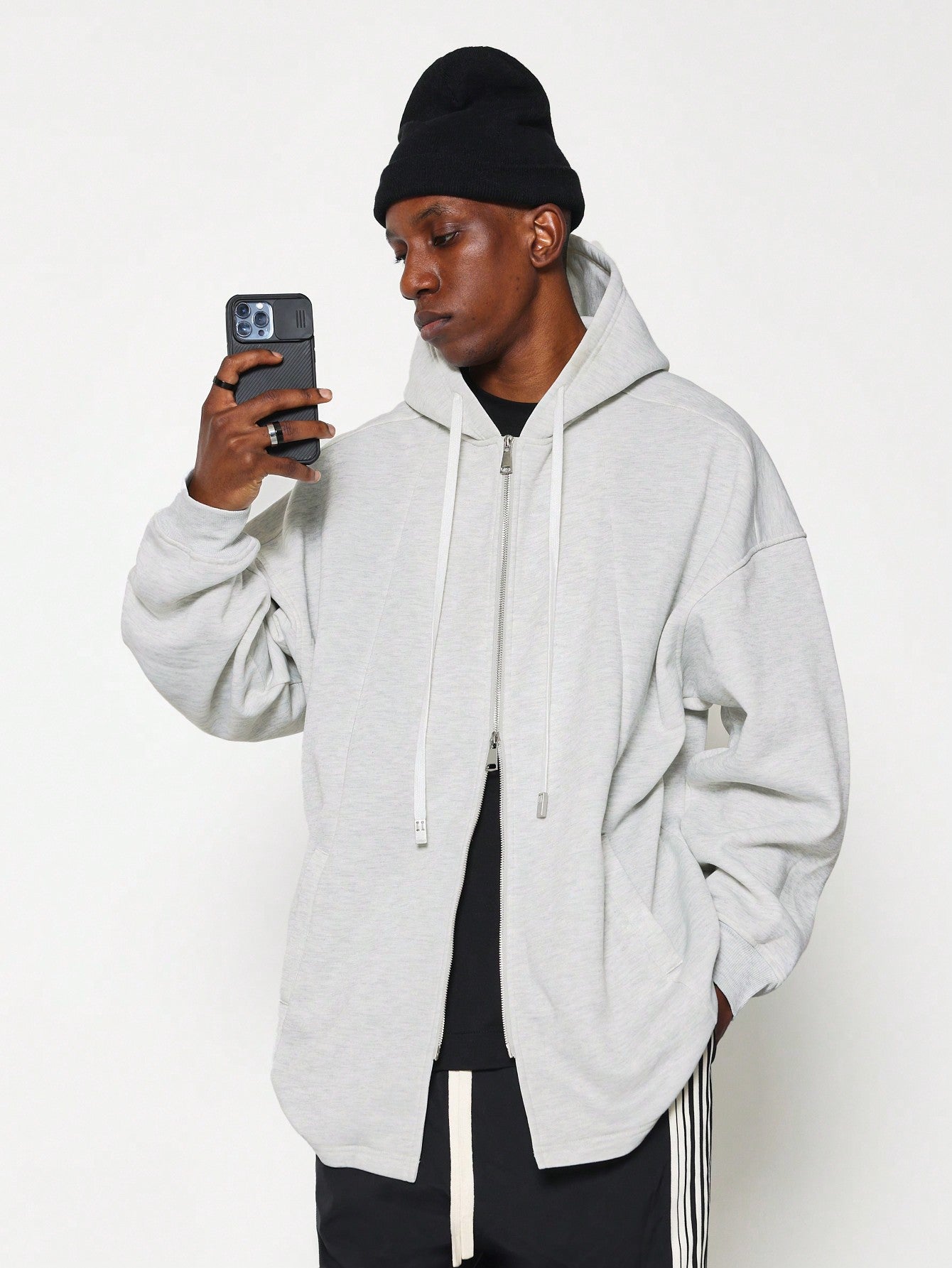 Regular Fit Long Line Zip-Up Hoodie