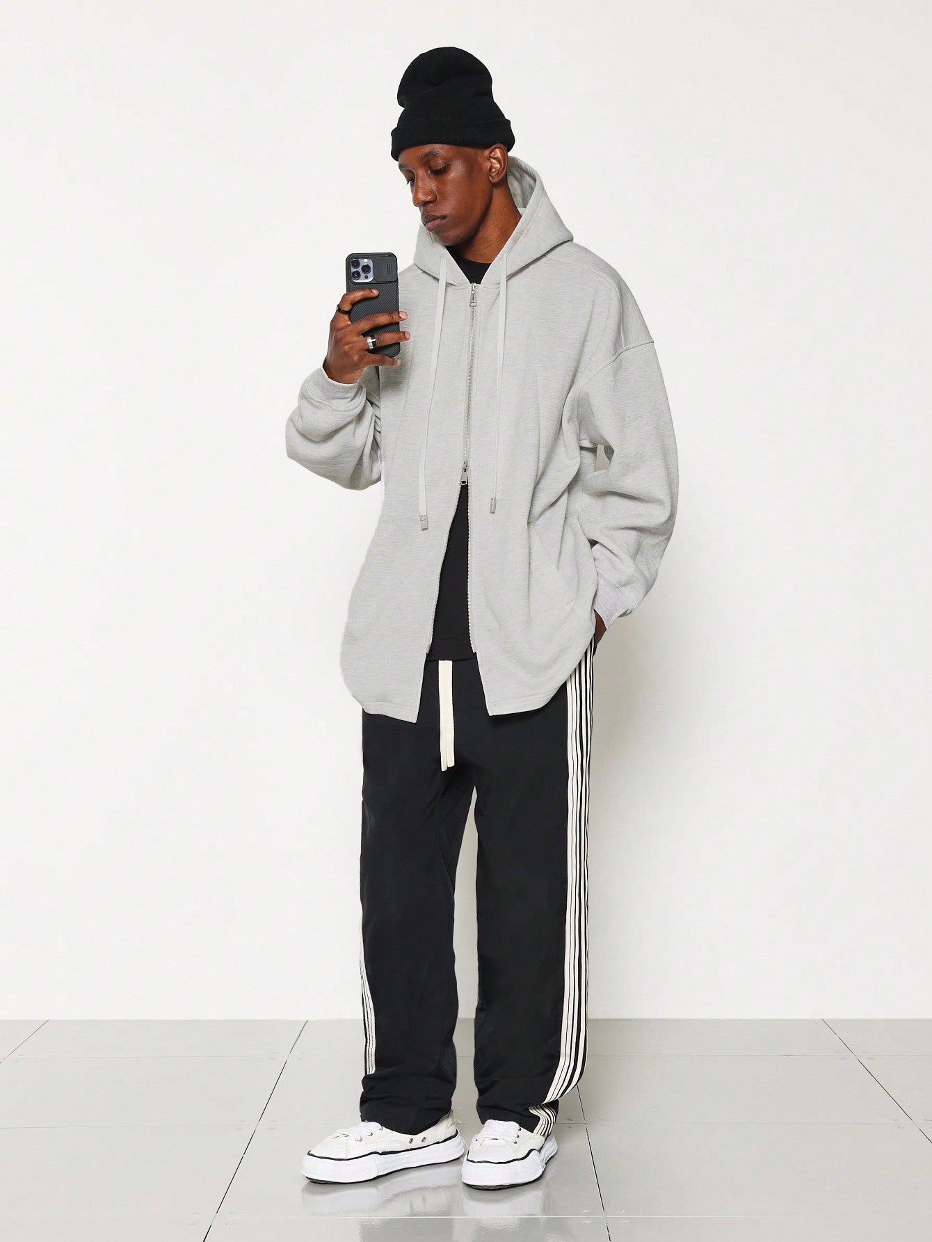 Regular Fit Long Line Zip-Up Hoodie