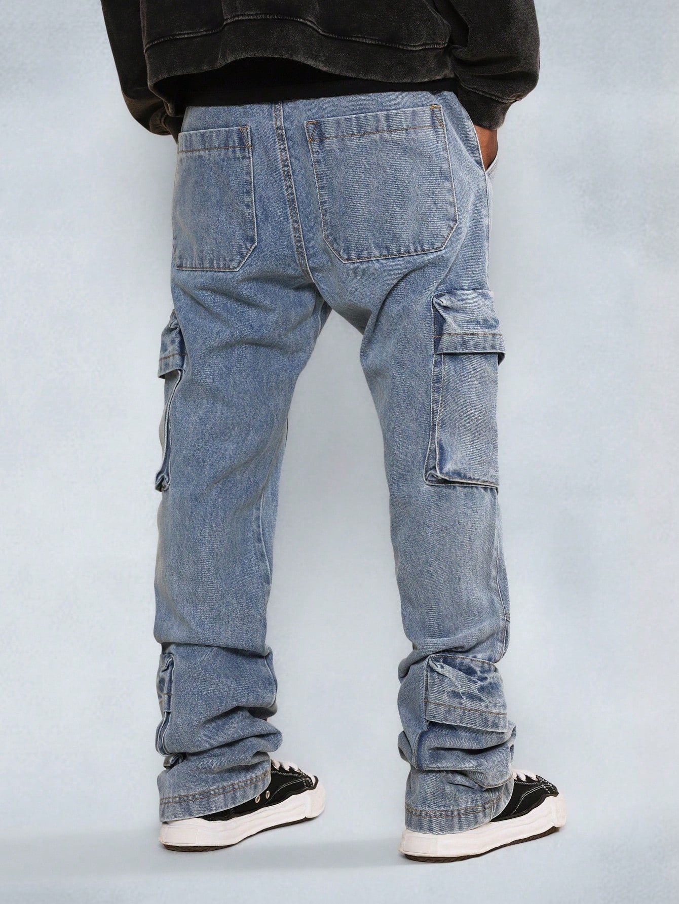 Flare Fit Washed Multi Pocket Cargo Jean