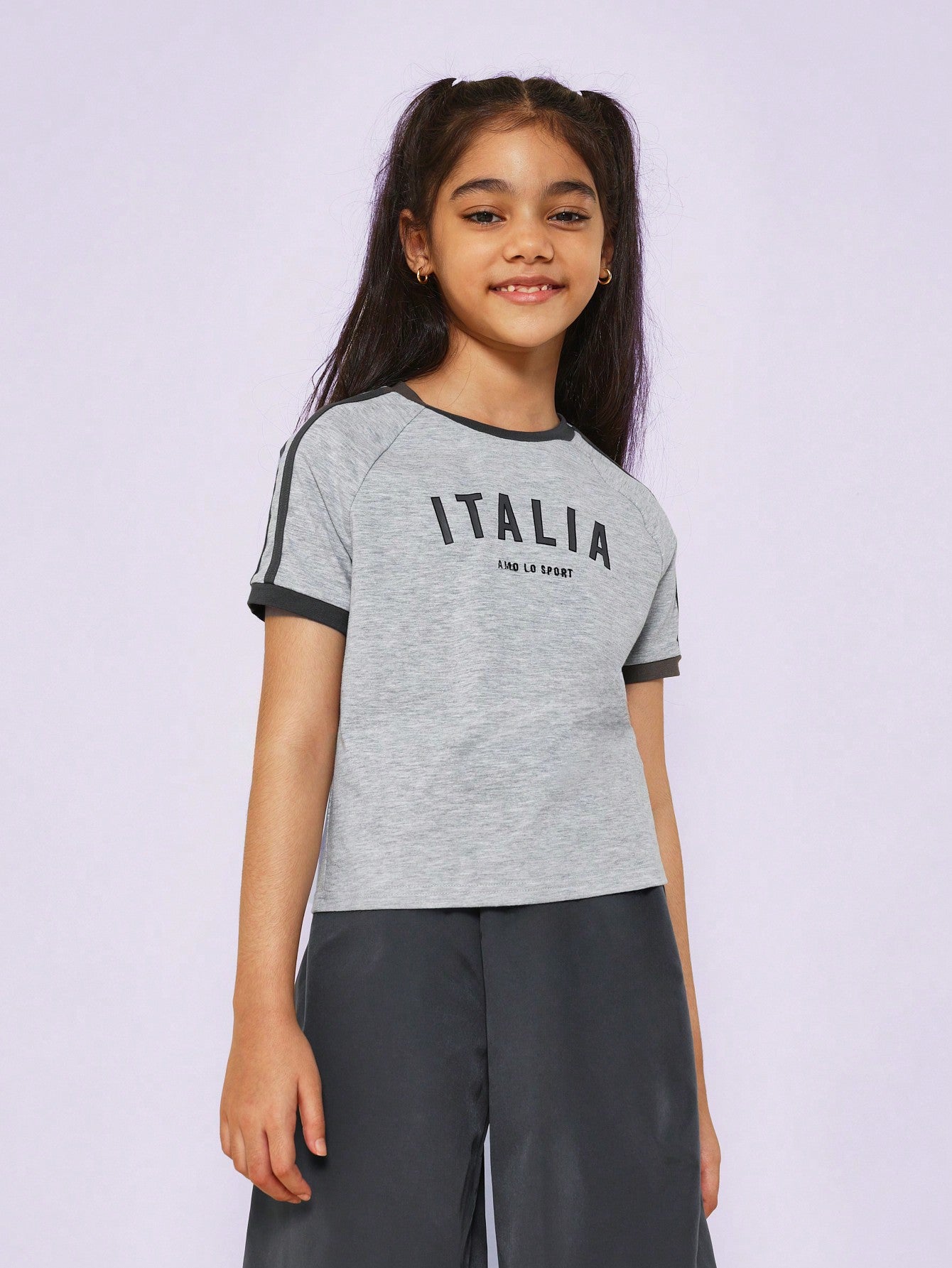 Tween Girls Raglan Cargo Italia Graphic Print Tee And Nylon Jogger 2 Piece Set