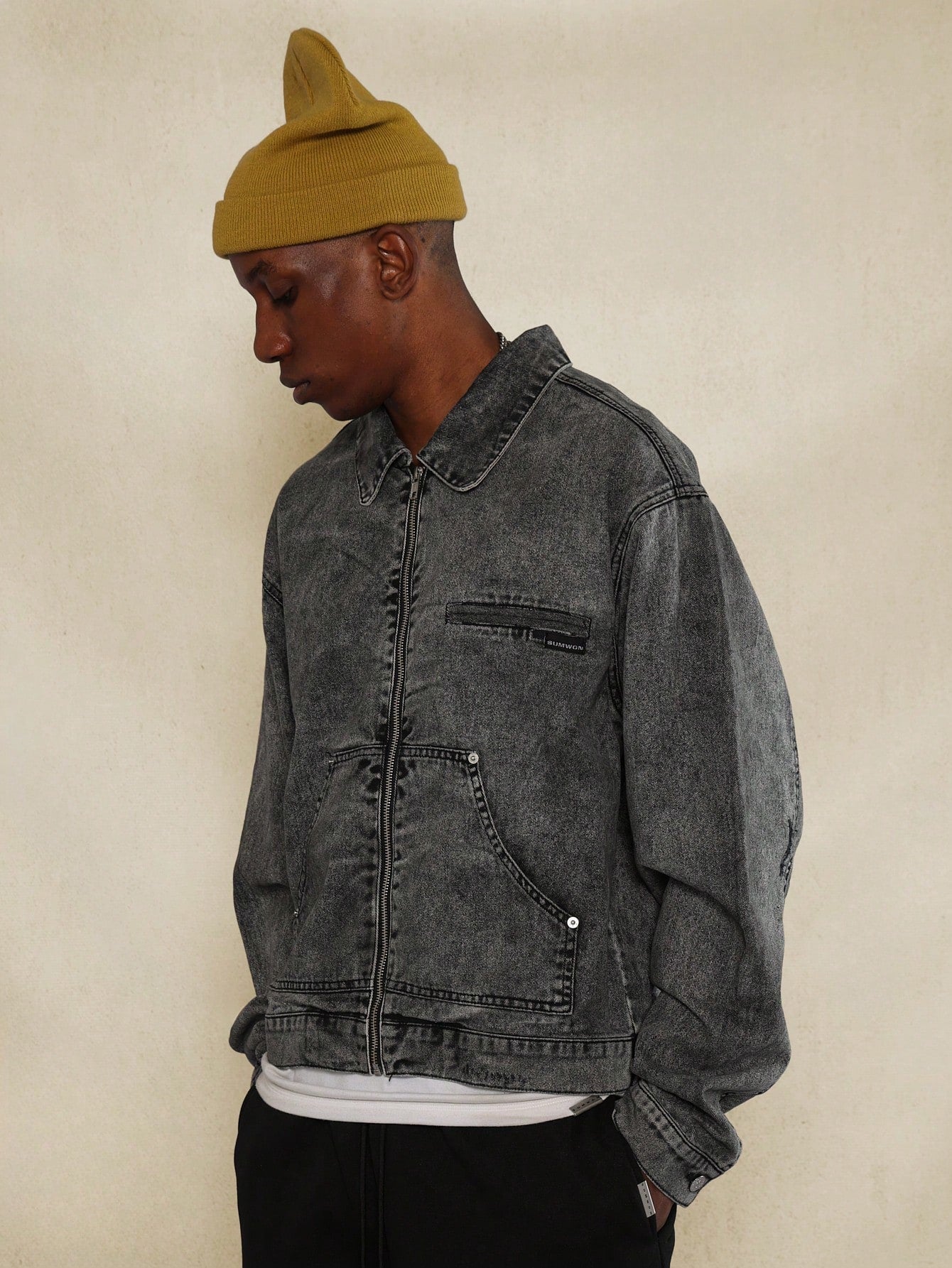 Crop Washed Denim Worker Jacket