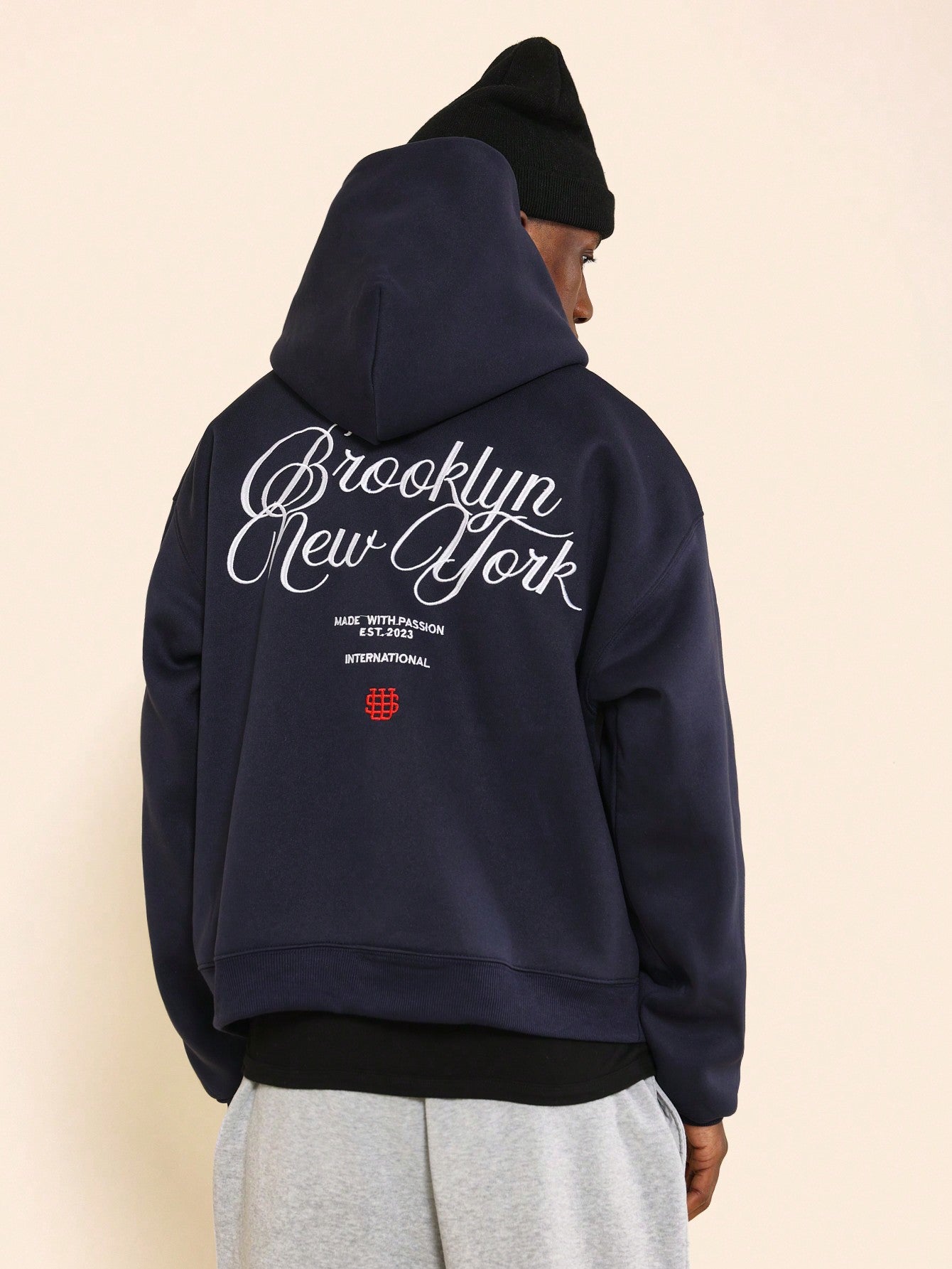 Regular Fit Overhead Hoodie With Front And Back Embroidery