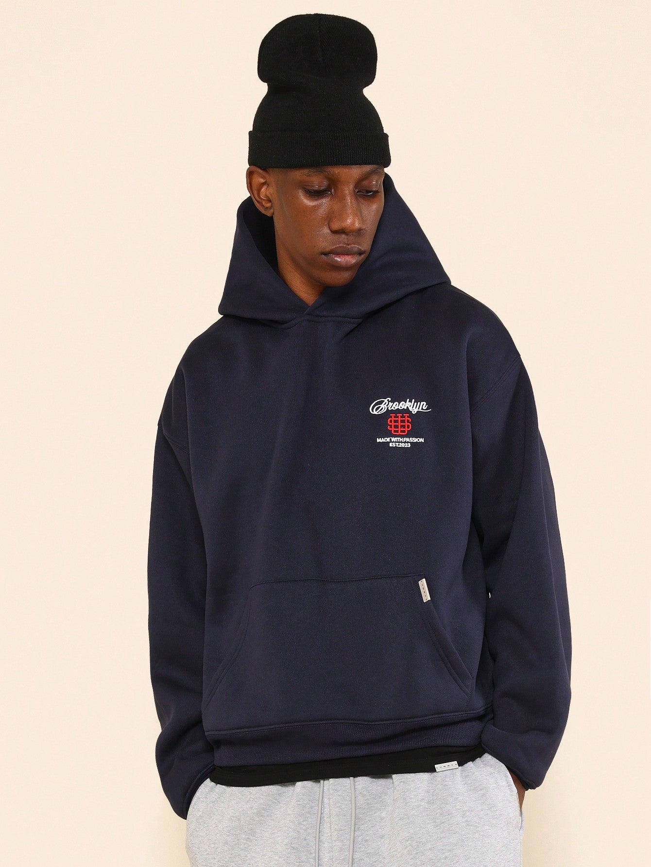 Regular Fit Overhead Hoodie With Front And Back Embroidery