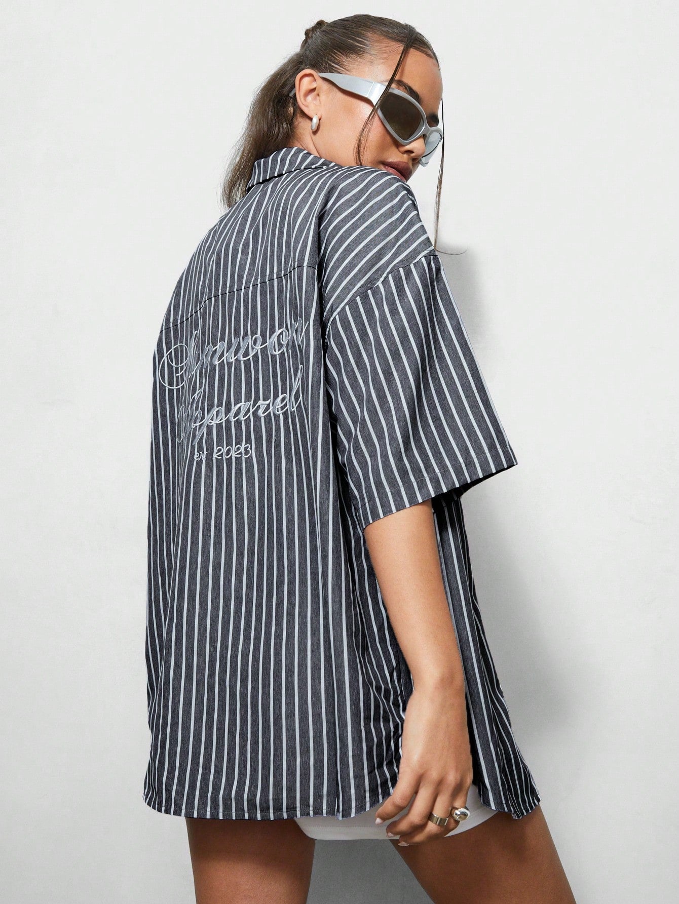 SUMWON X WOMEN Oversized Fit Stripe Shirt With Embroidery