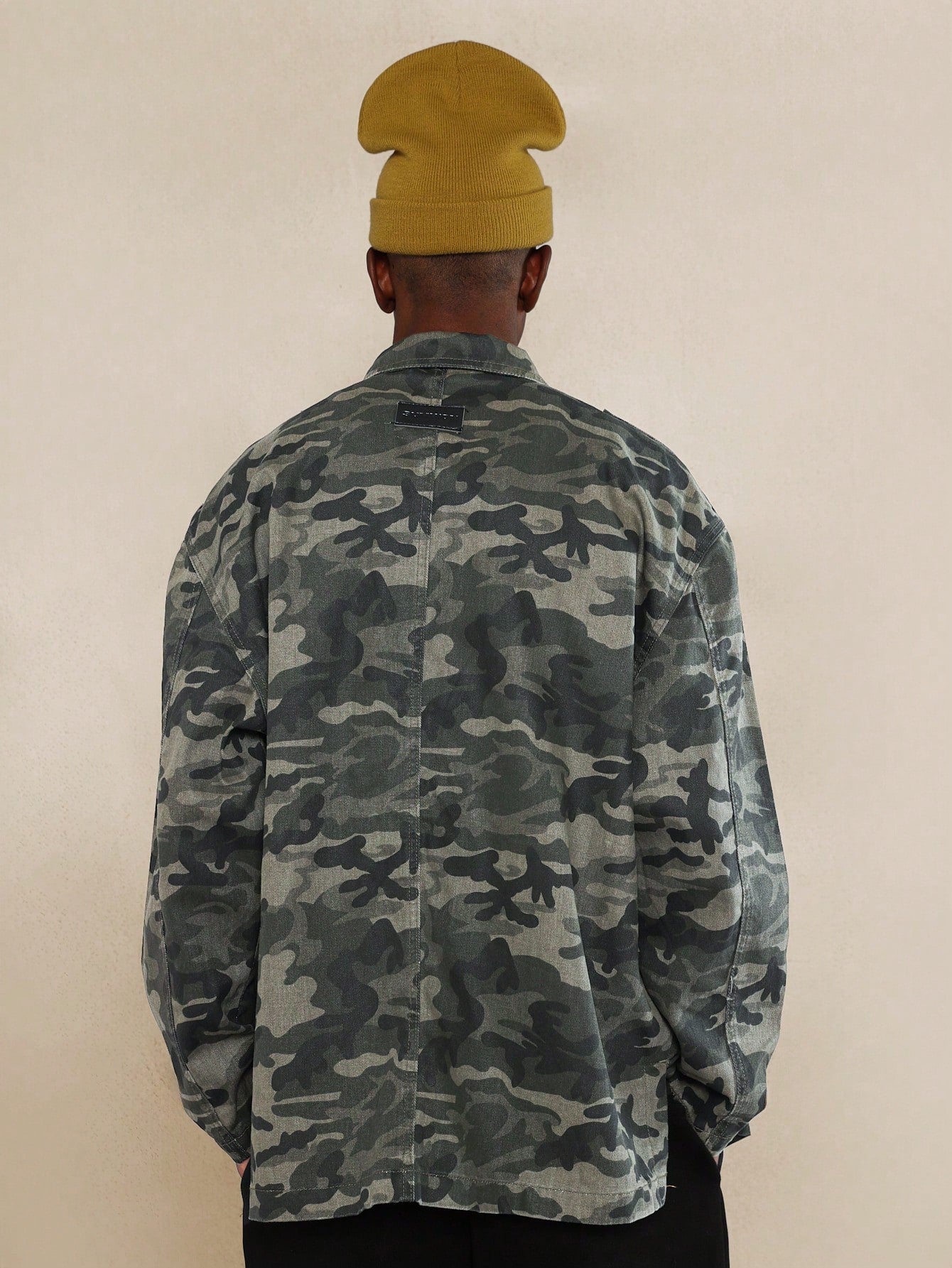 Boxy Longline Utility Camouflage Denim Shirt