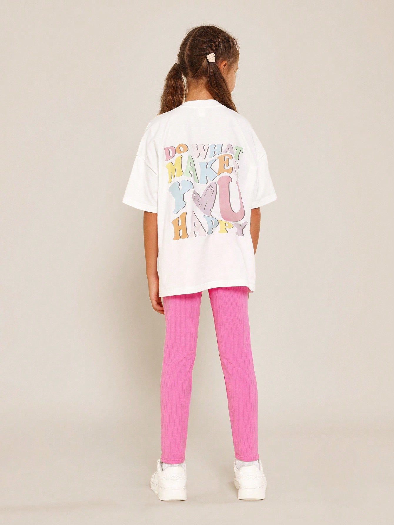 Tween Girls Regular Fit Short Sleeve Graphic Print Tee And Pink Rib Legging 2 Piece Set