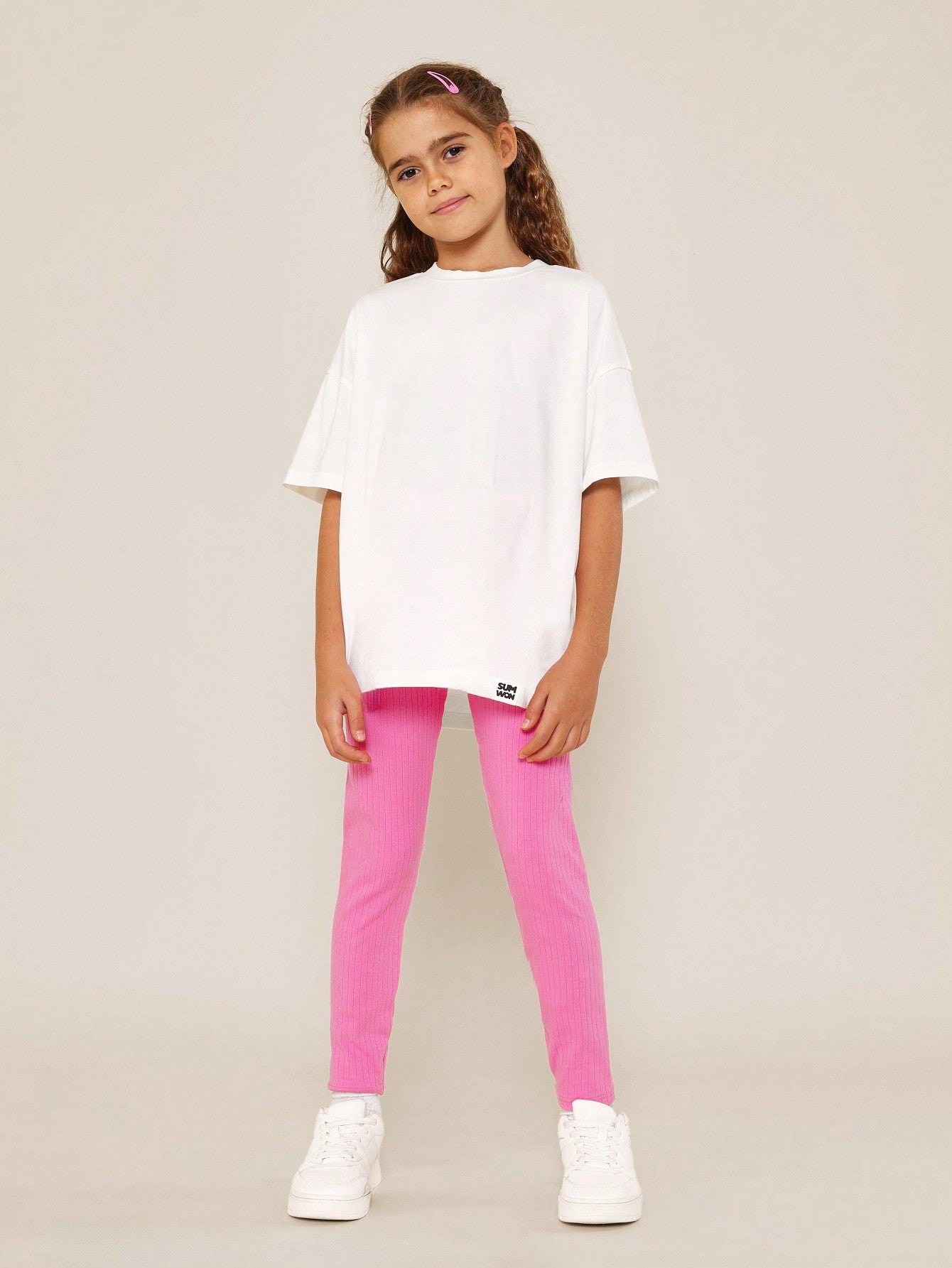 Tween Girls Regular Fit Short Sleeve Graphic Print Tee And Pink Rib Legging 2 Piece Set