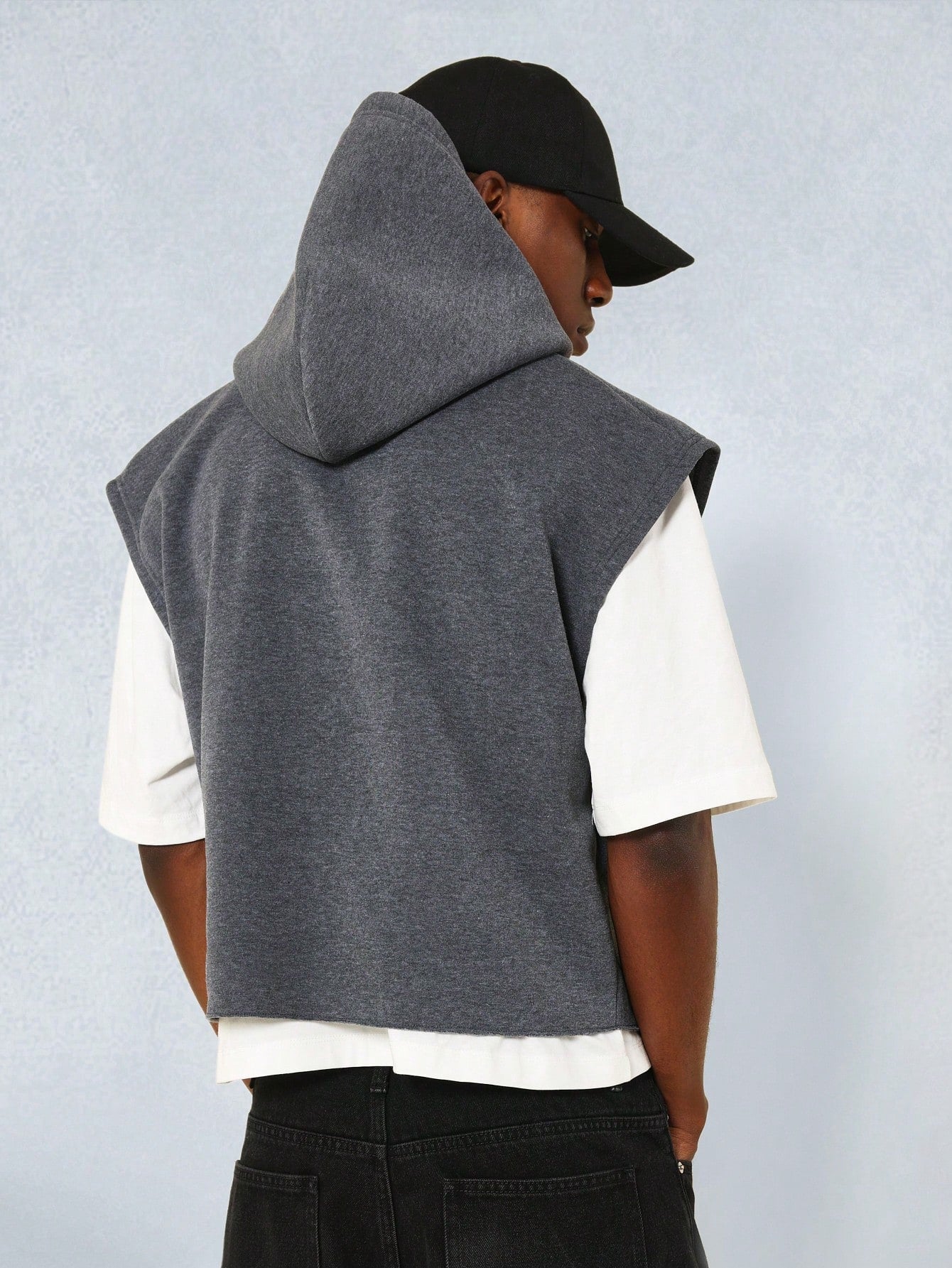 Cropped Sleeveless Hoodie With Nylon Pocket